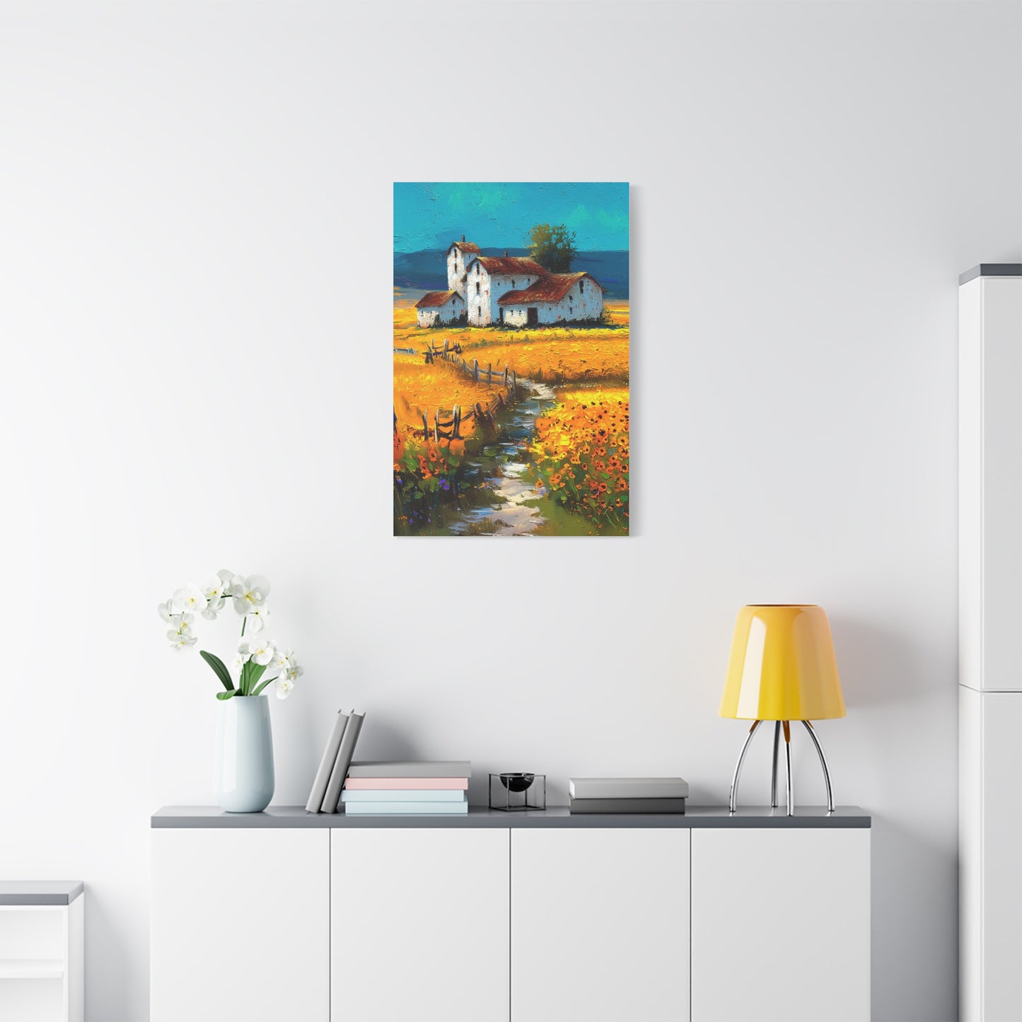Sunflower Farmhouse Field Landscape Wall Art & Canvas Print