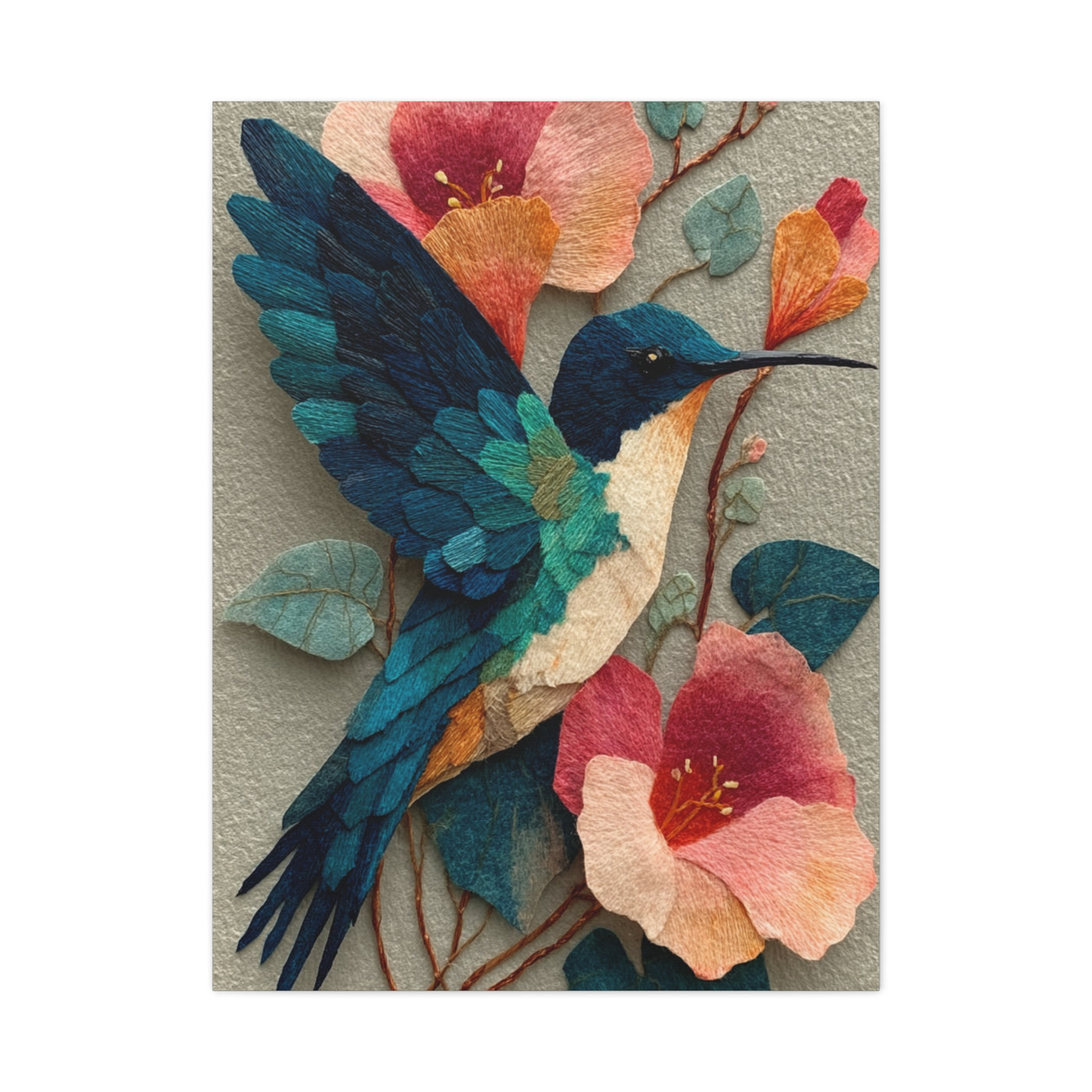 Hummingbird Botanical Collage Wall Art & Canvas Print