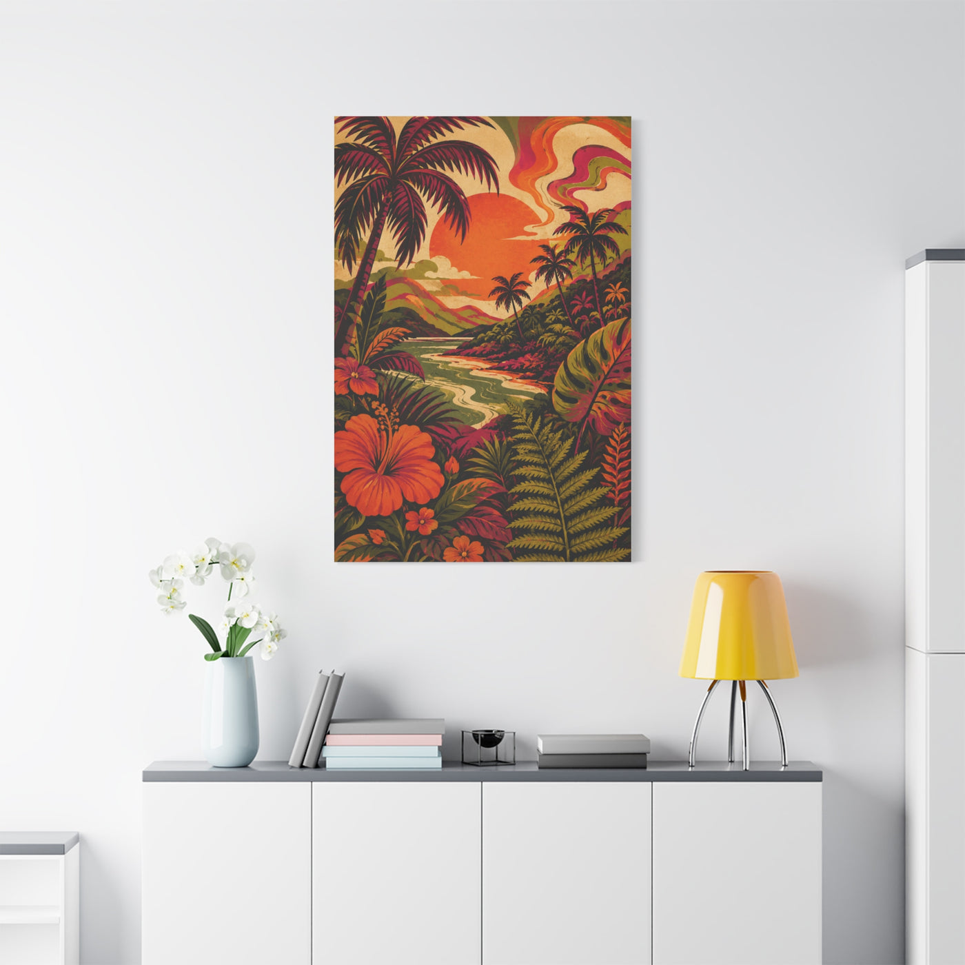 Vintage Tropical Valley Sunset Landscape Wall Art & Canvas Print