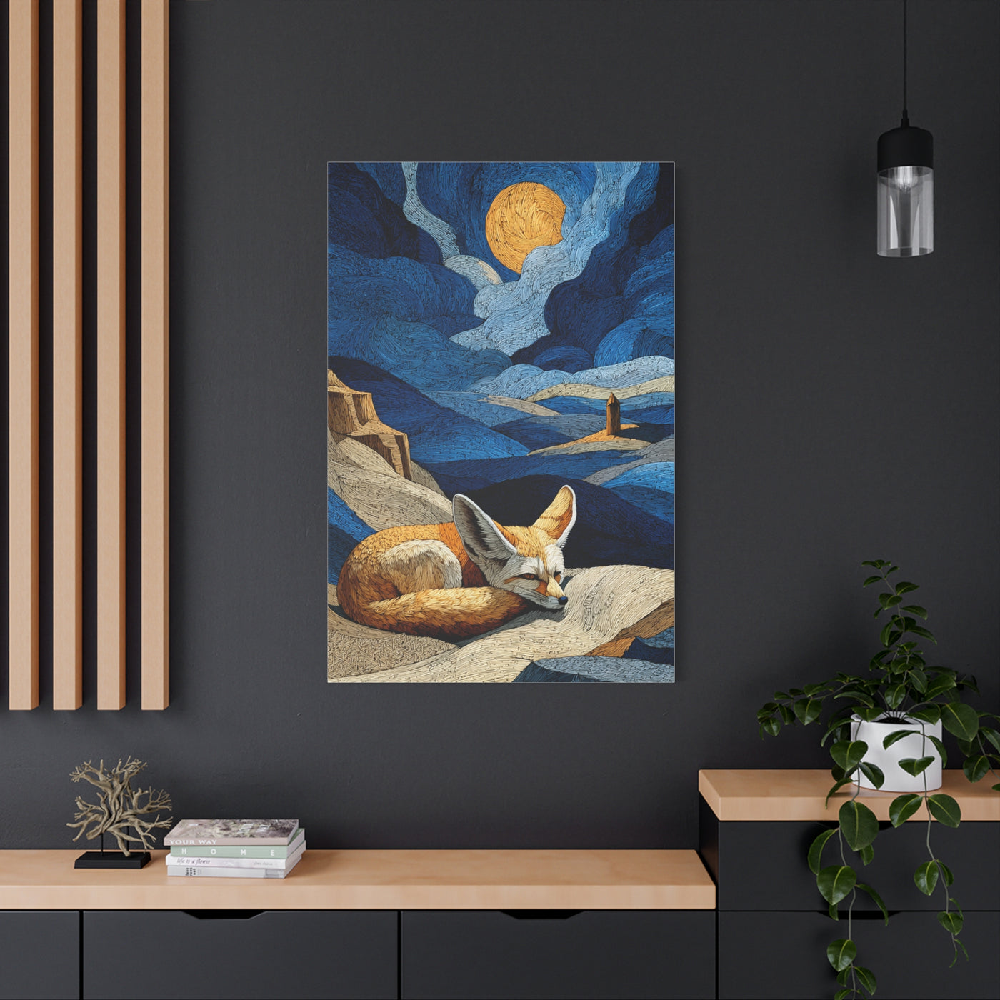 Sleeping Fox Moonlit Landscape Wall Art & Canvas Print