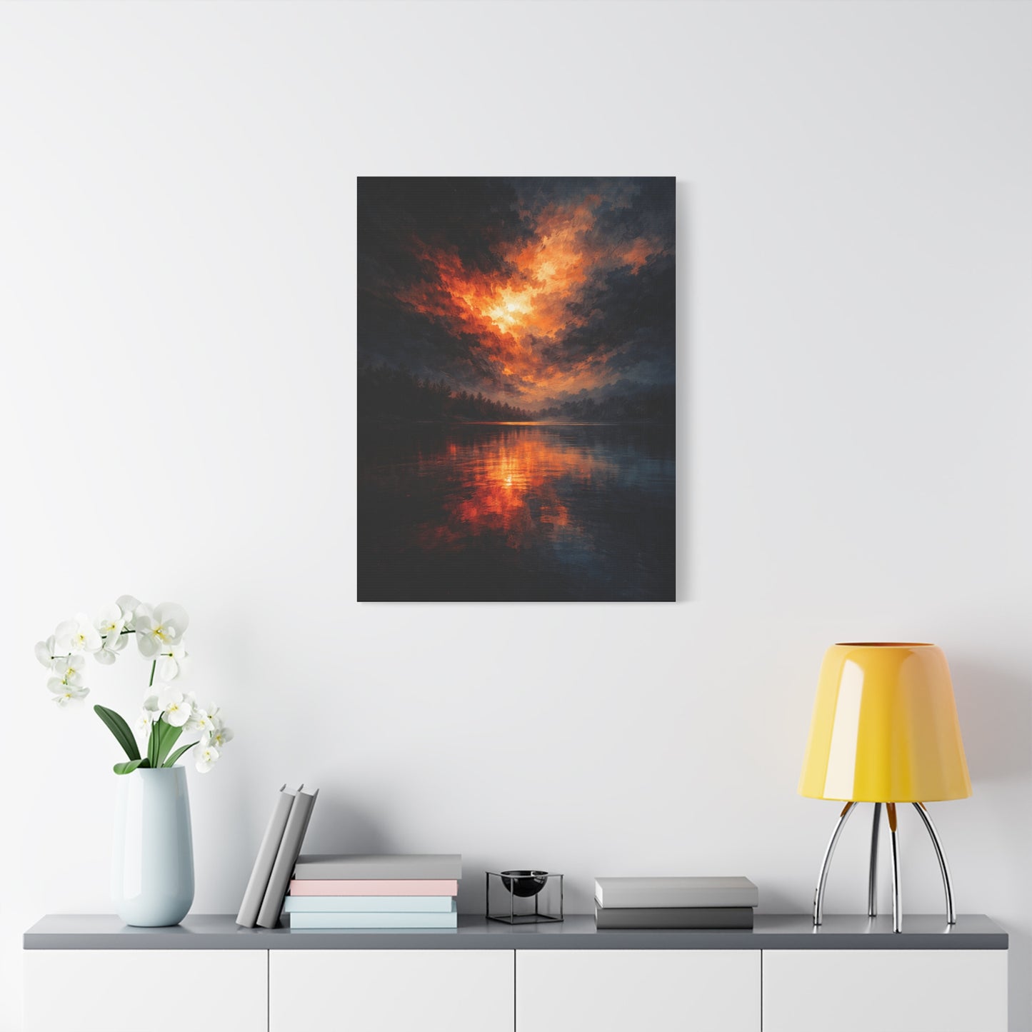 Dramatic Orange Sky Reflection Landscape Wall Art & Canvas Print