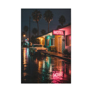 Neon Motel Night Reflection Wall Art & Canvas Print