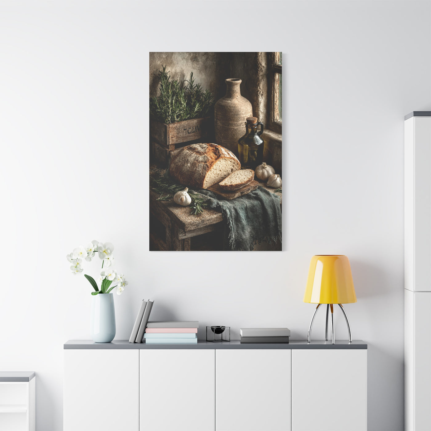 Rustic Bread and Olive Oil Still Life Wall Art & Canvas Print