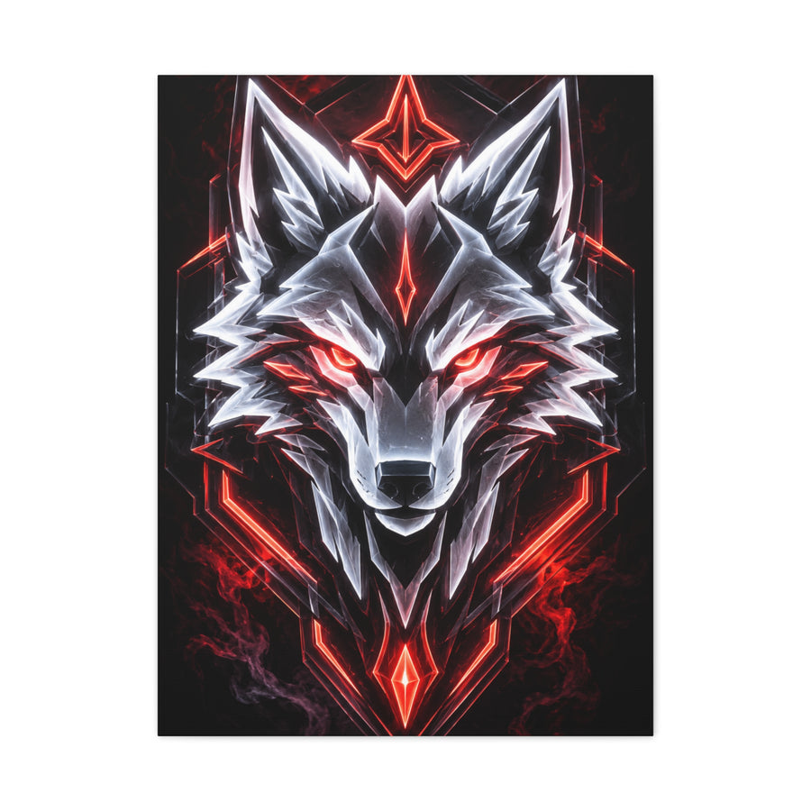 Futuristic Neon Wolf Emblem Geometric Wall Art & Canvas Print