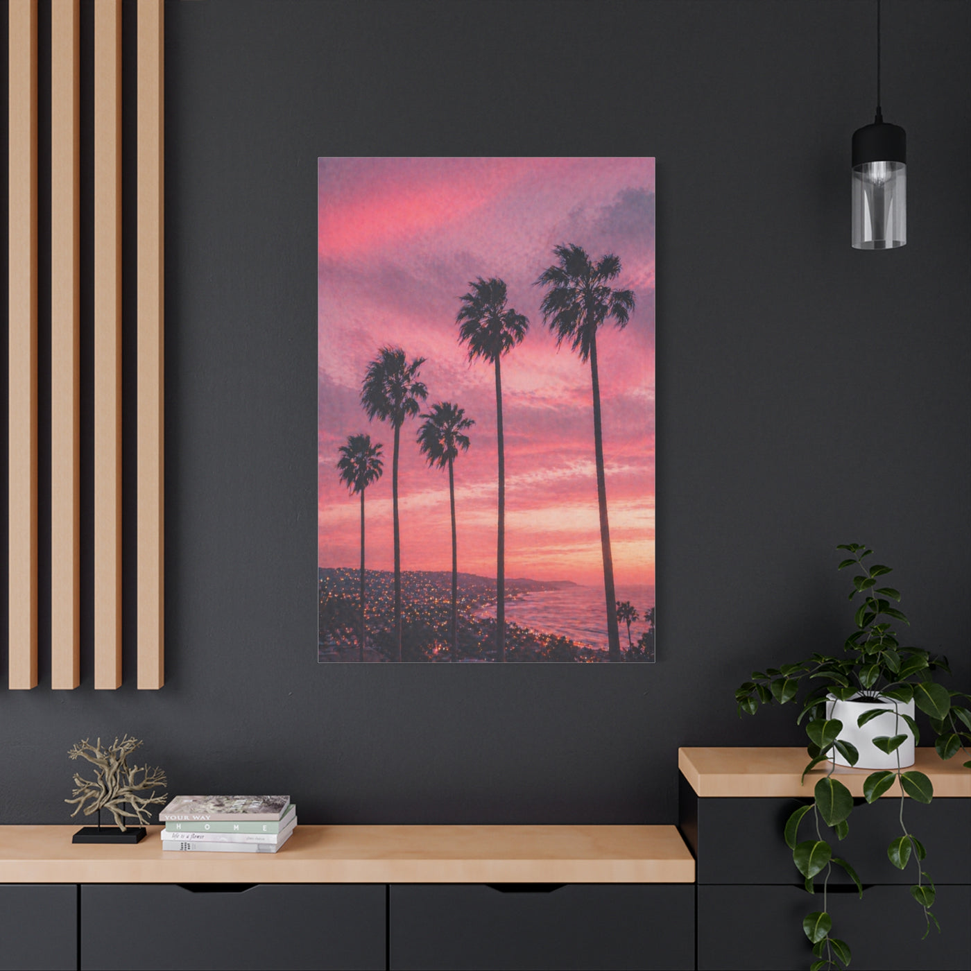 Pink Sunset Palm Coast Wall Art & Canvas Print