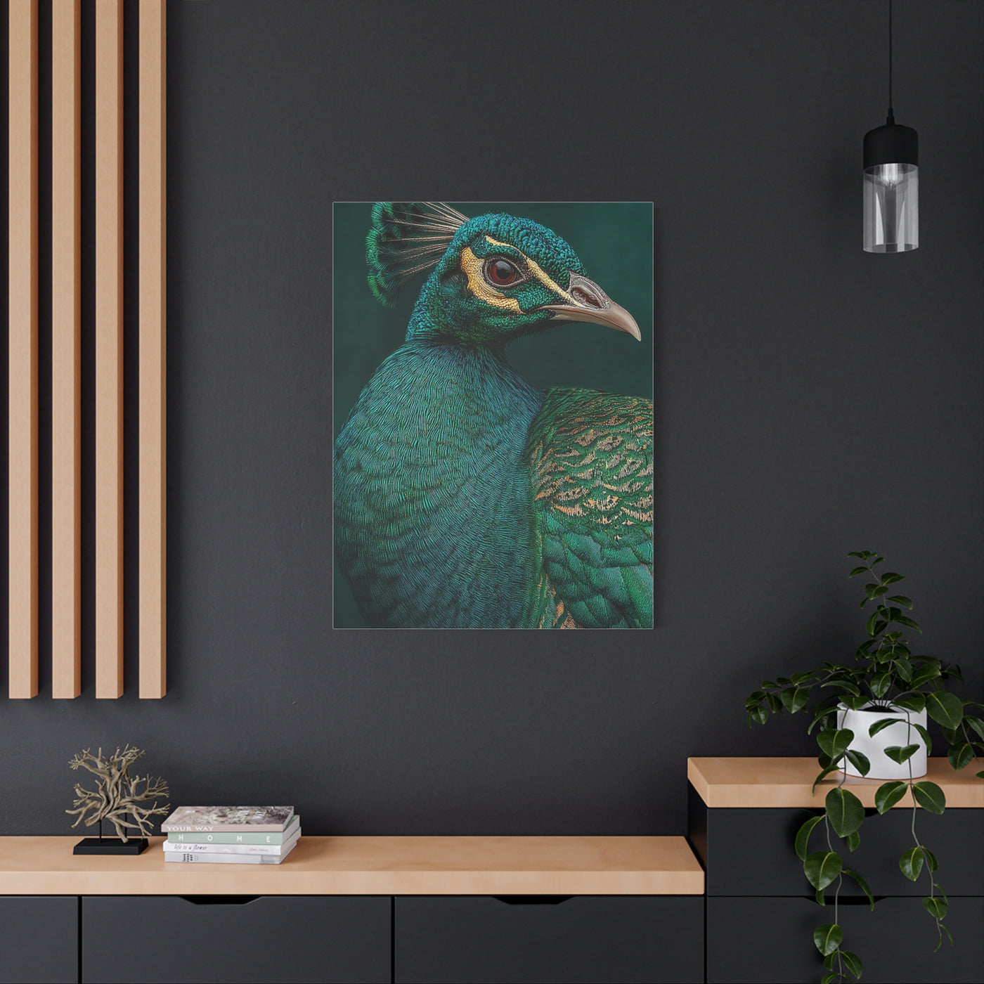 Regal Emerald Peacock Portrait Wall Art & Canvas Print