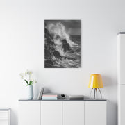Monochrome Ocean Impact Rock Scene Wall Art & Canvas Print