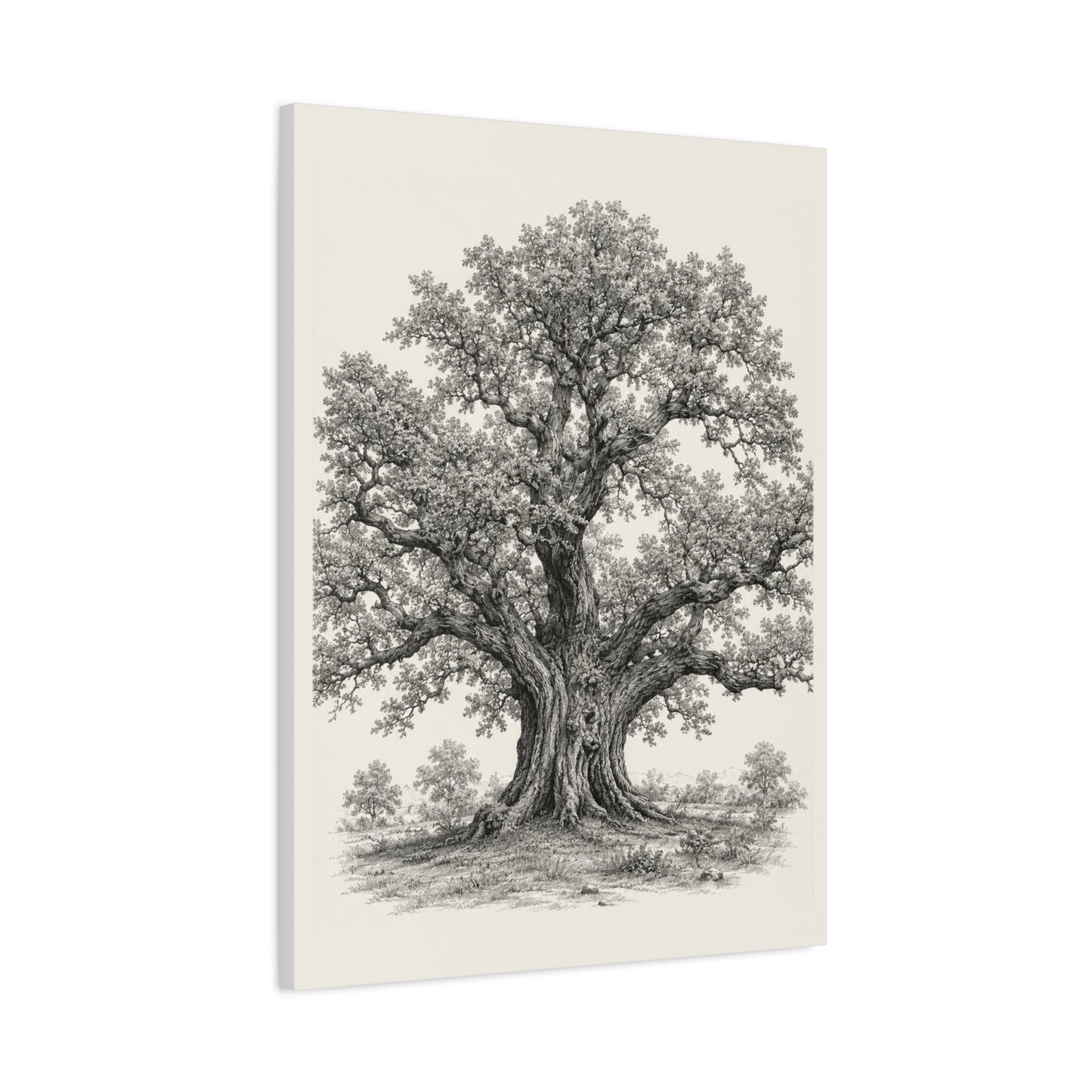 Detailed Engraved Oak Study Trees Wall Art & Canvas Print