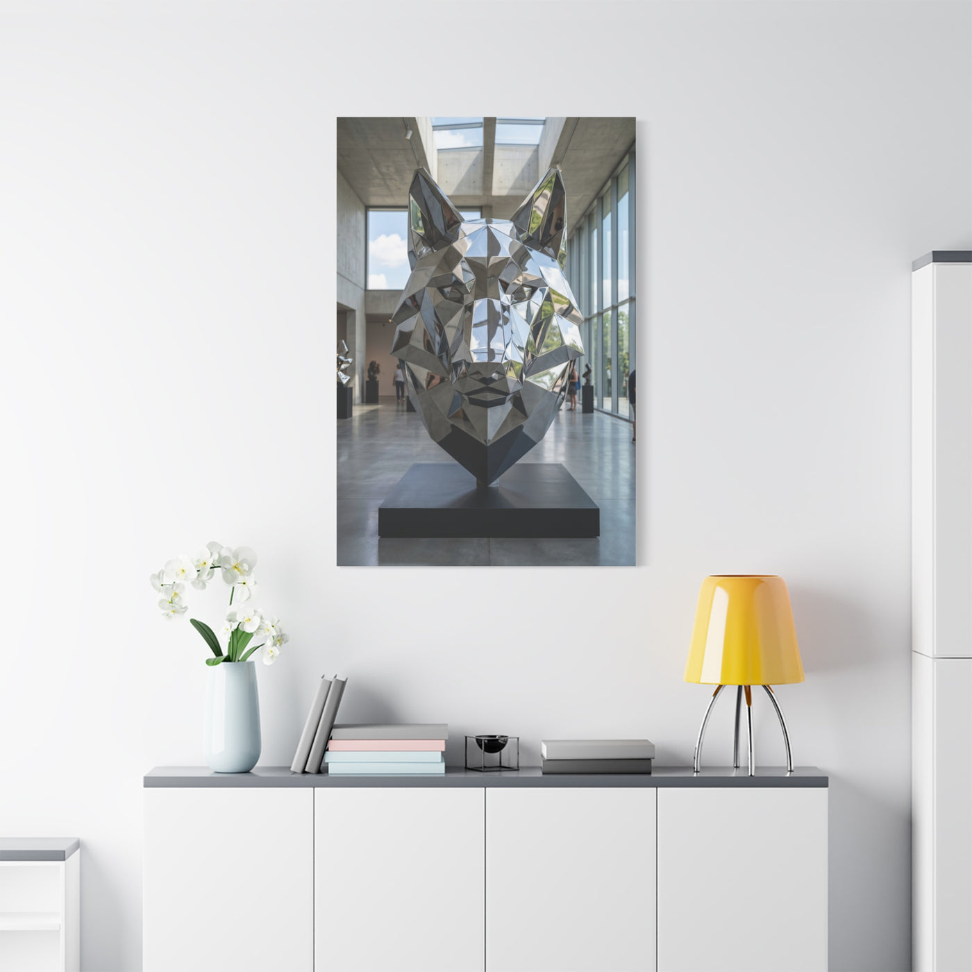 Geometric Chrome Wolf Head Sculpture Wall Art & Canvas Print