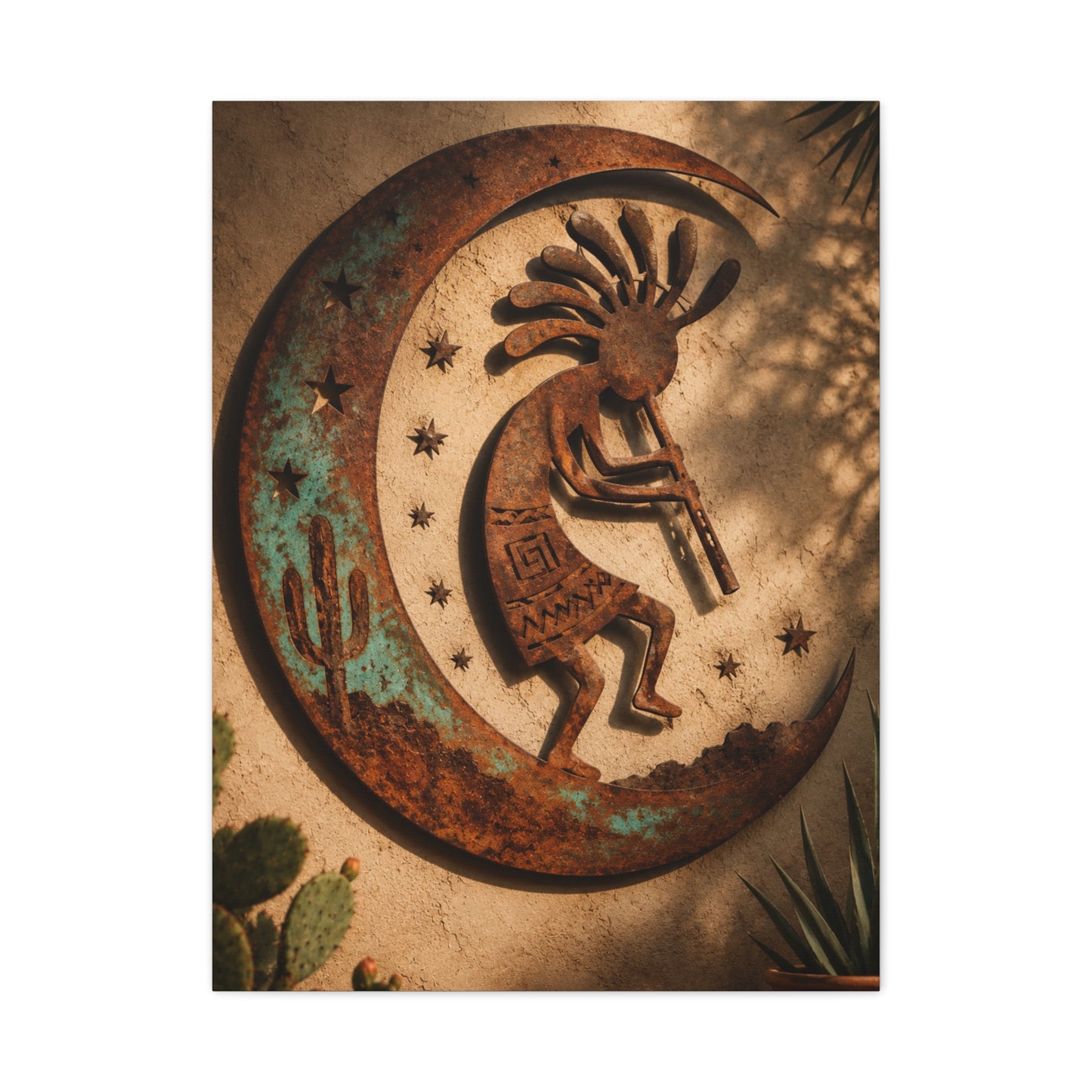 Kokopelli Crescent Moon Southwest Wall Art & Canvas Print