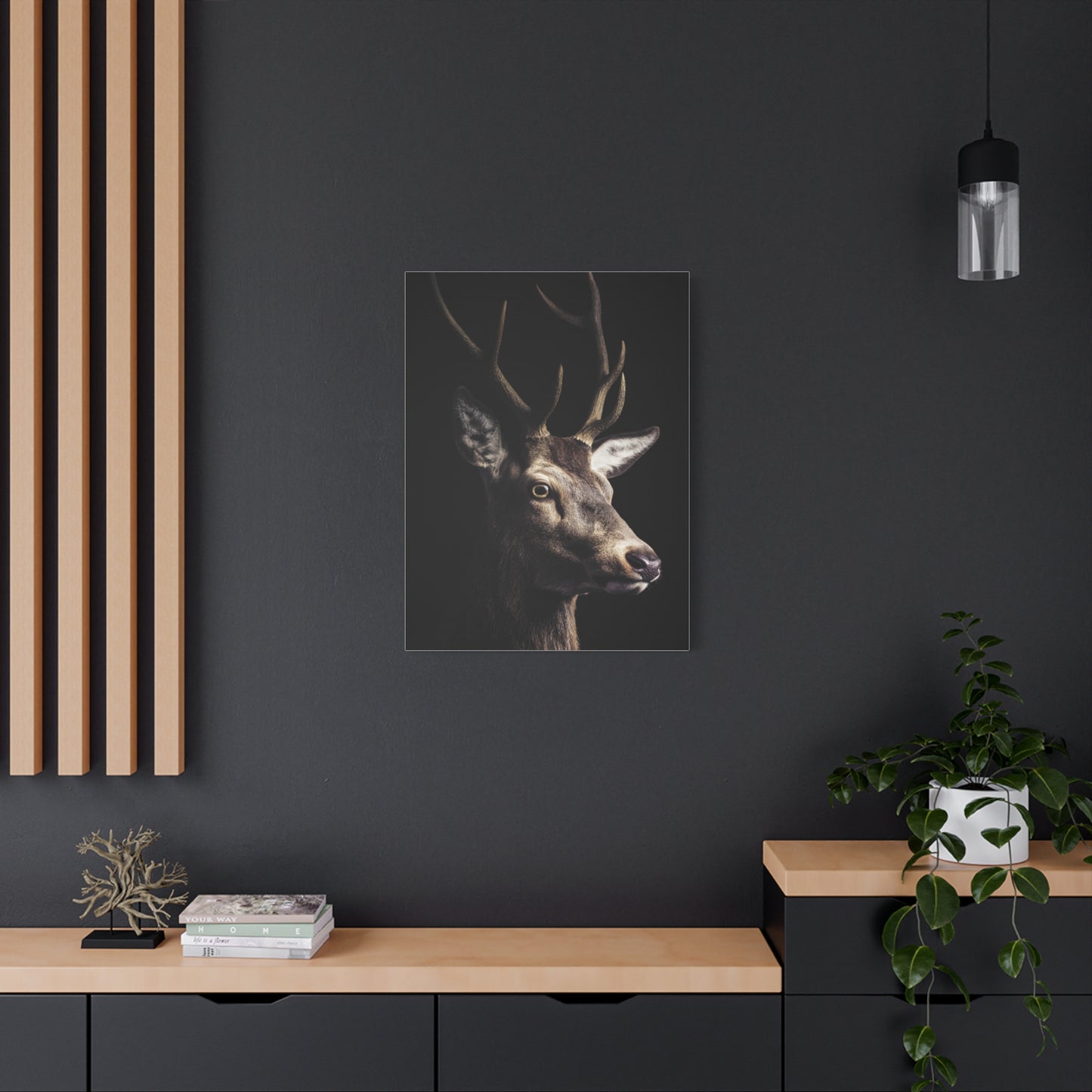 Shadowed Stag Minimal Portrait Wall Art & Canvas Print
