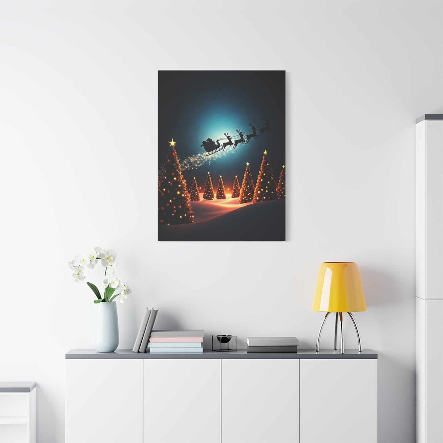 Santa Sleigh Midnight Flight Wall Art & Canvas Print