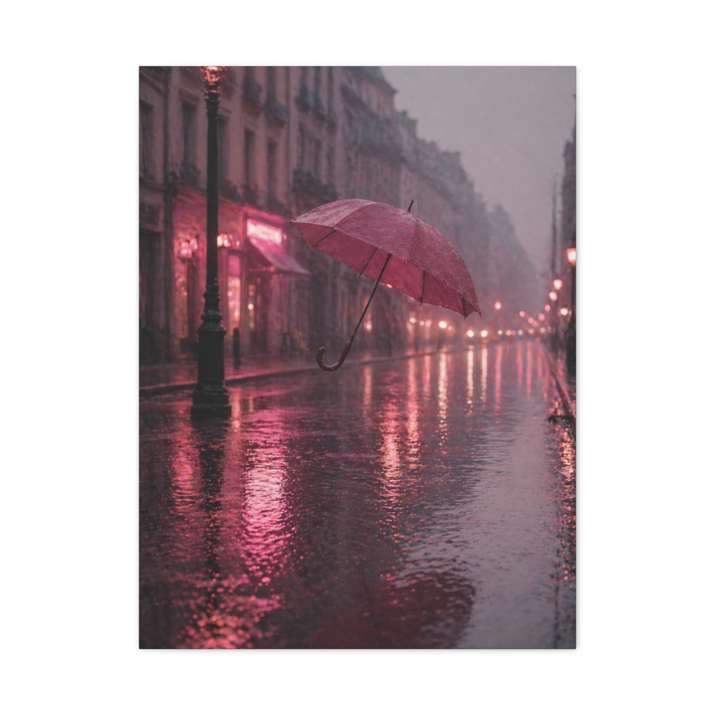 Dreamy Pink Umbrella Rain Scene Wall Art & Canvas Print