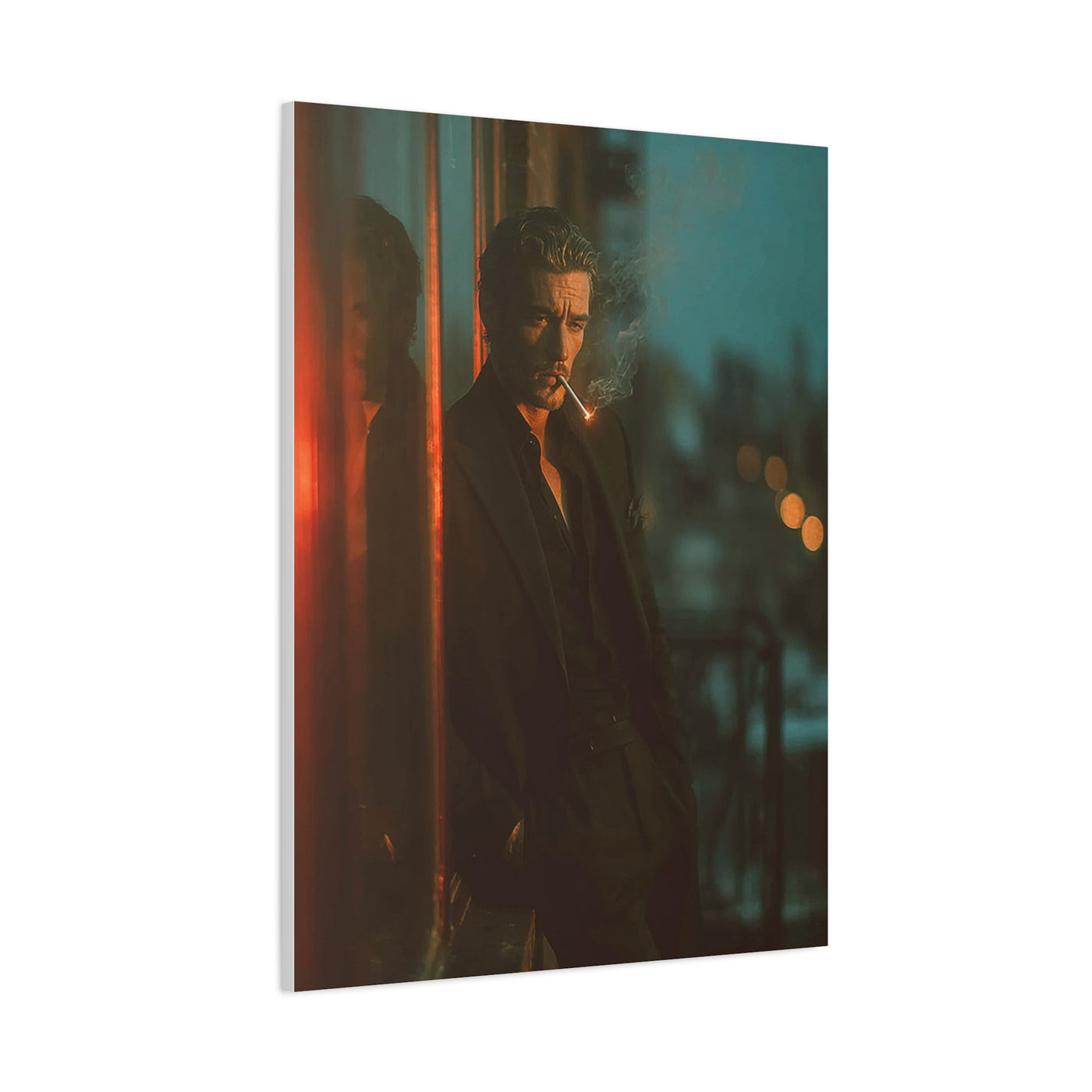 Man Smoking Fire Escape Noir Portrait Wall Art & Canvas Print