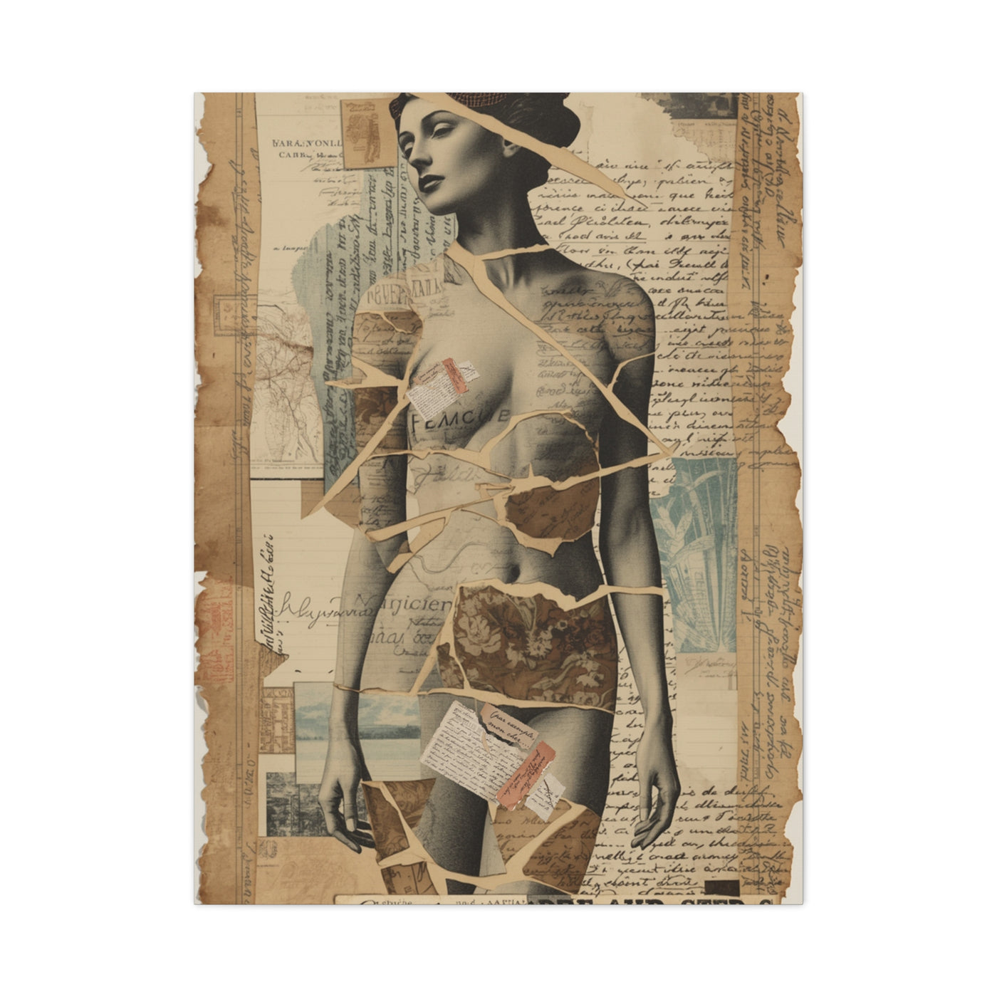 Mixed Media Collage Figure Wall Art & Canvas Print