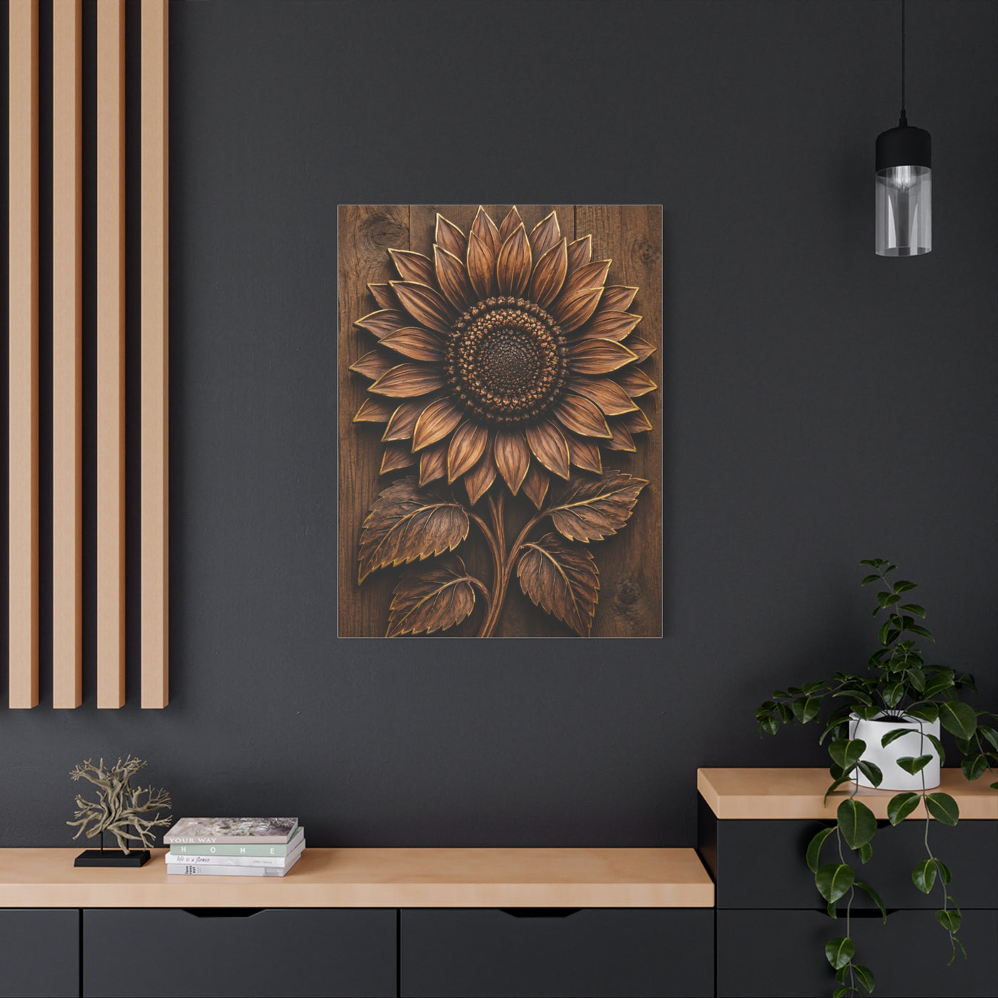 Carved Wooden Sunflower Relief Wall Art & Canvas Print