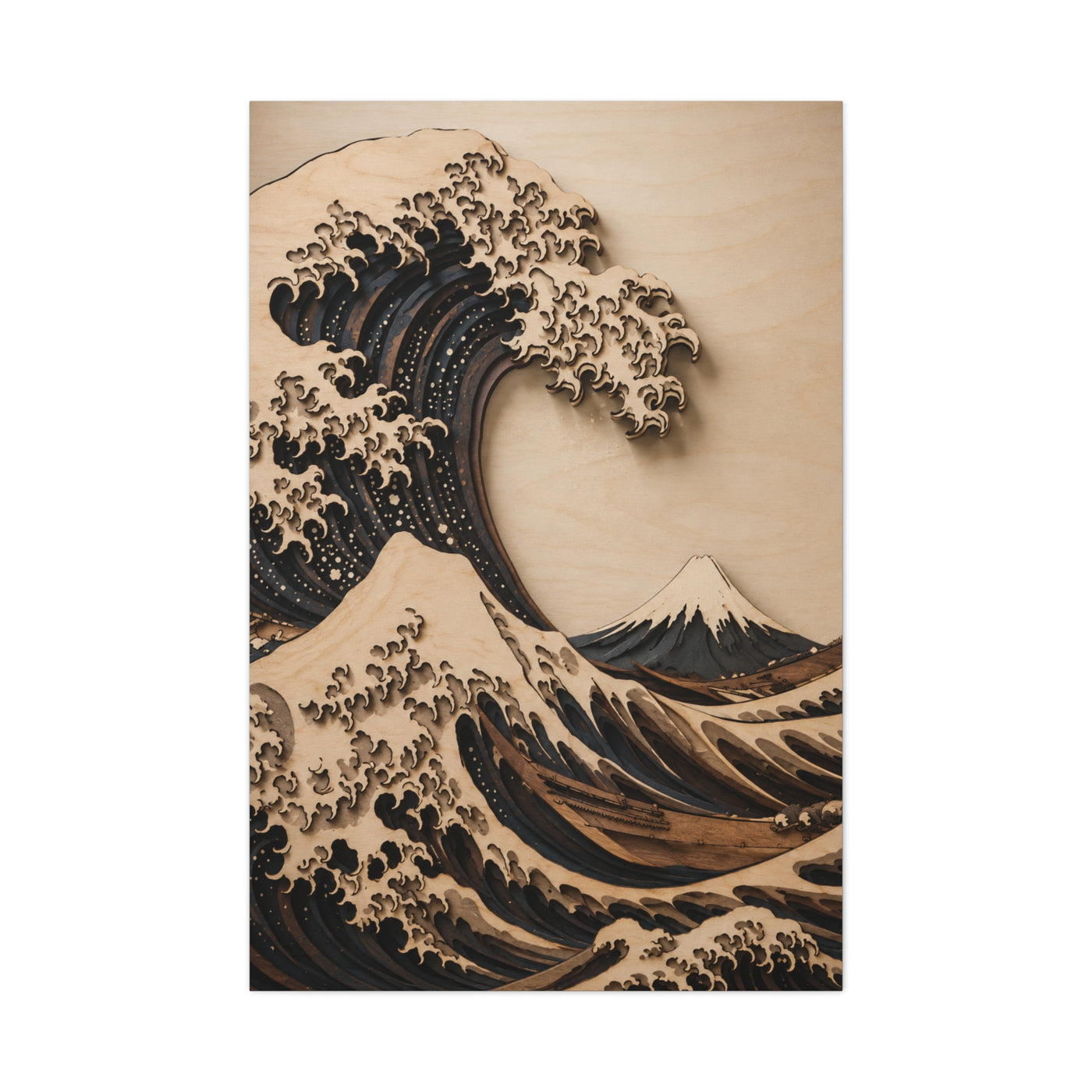 Layered Wood Great Wave Relief Wall Art & Canvas Print
