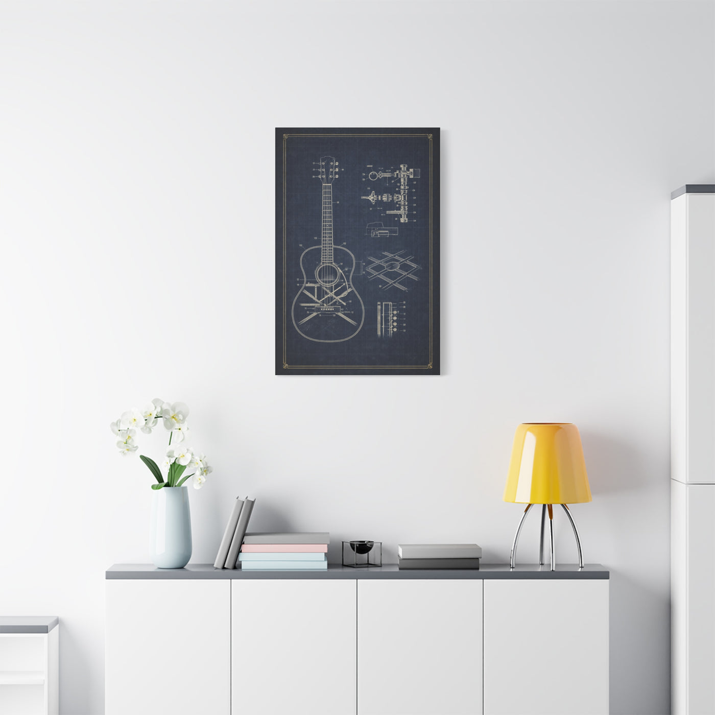 Acoustic Guitar Blueprint Study Wall Art & Canvas Print