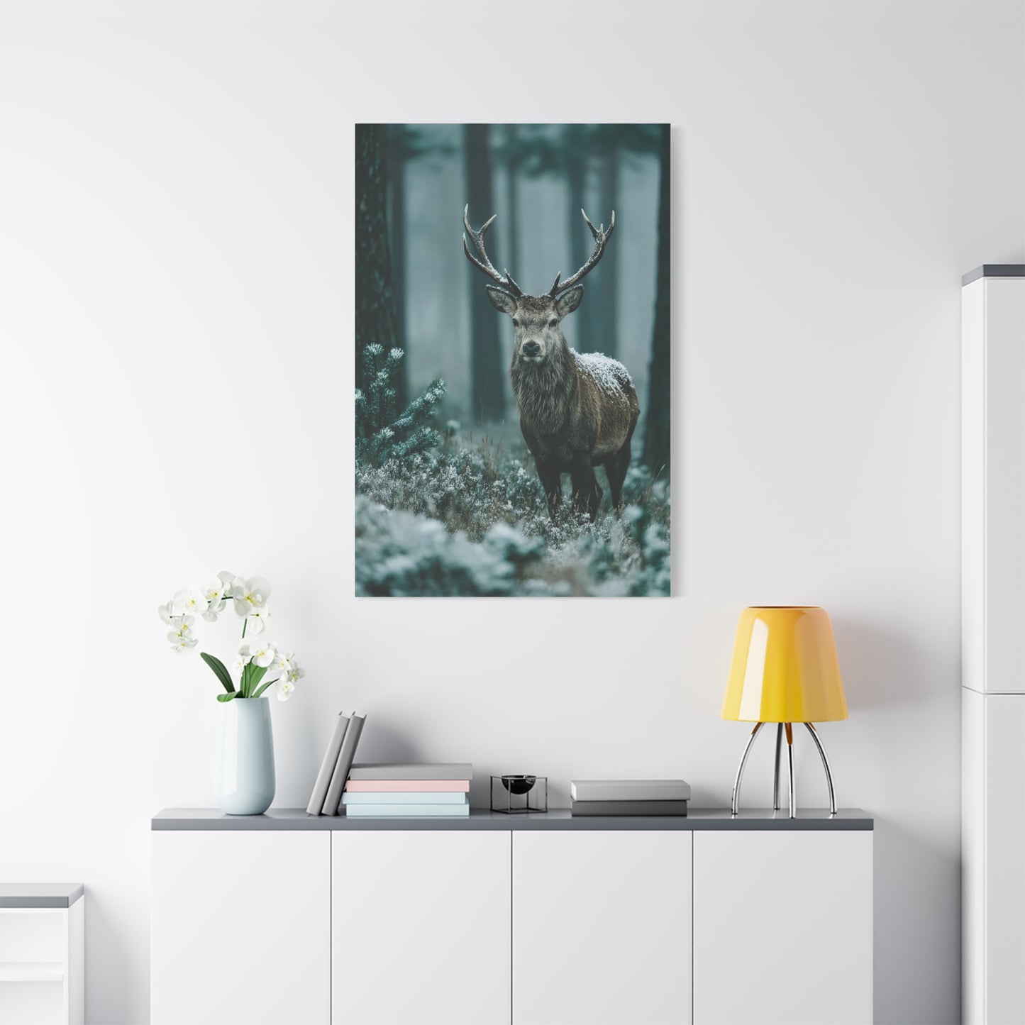 Winter Pine Stag Portrait Wall Art & Canvas Print