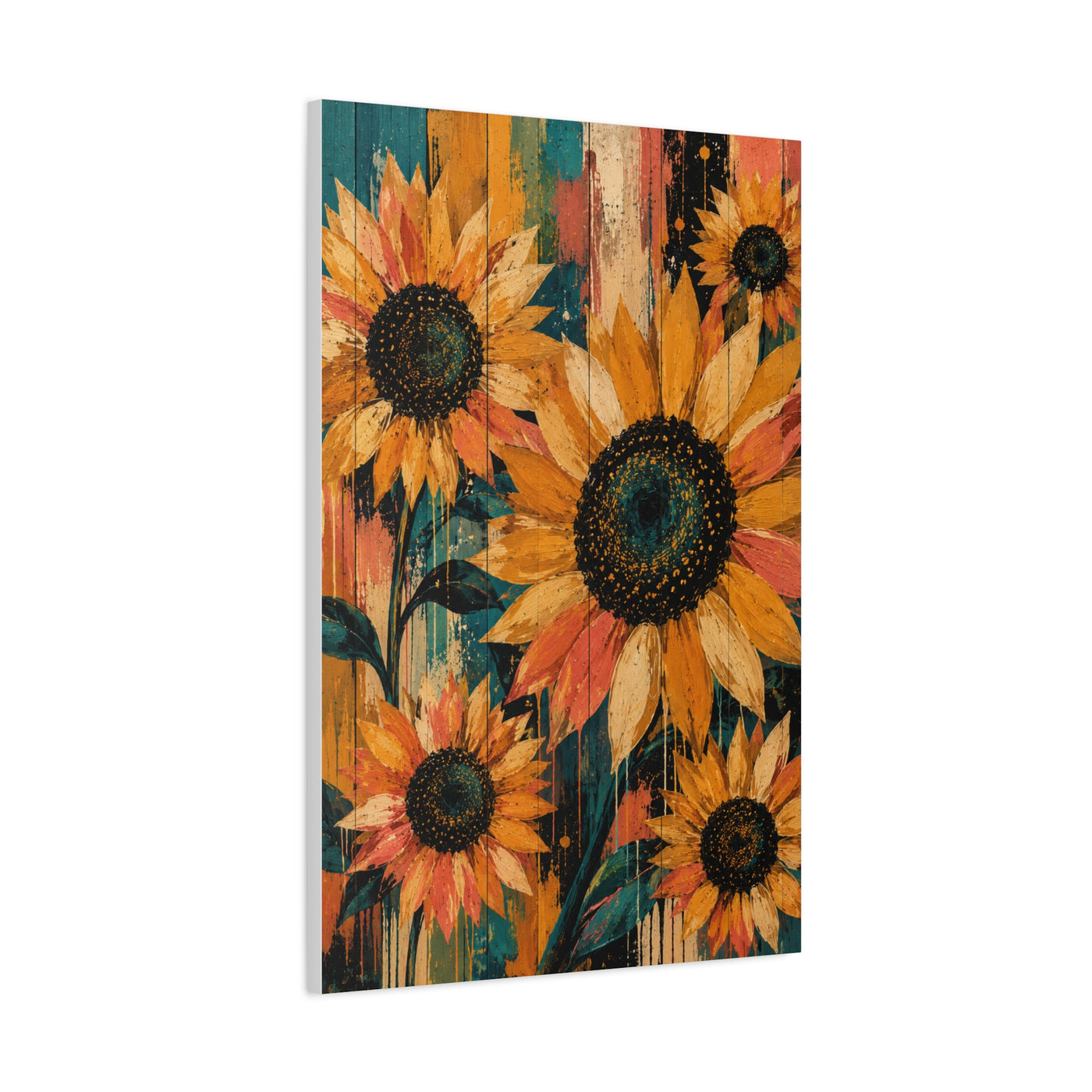 Rustic Color-Wash Sunflower Panel Wall Art & Canvas Print