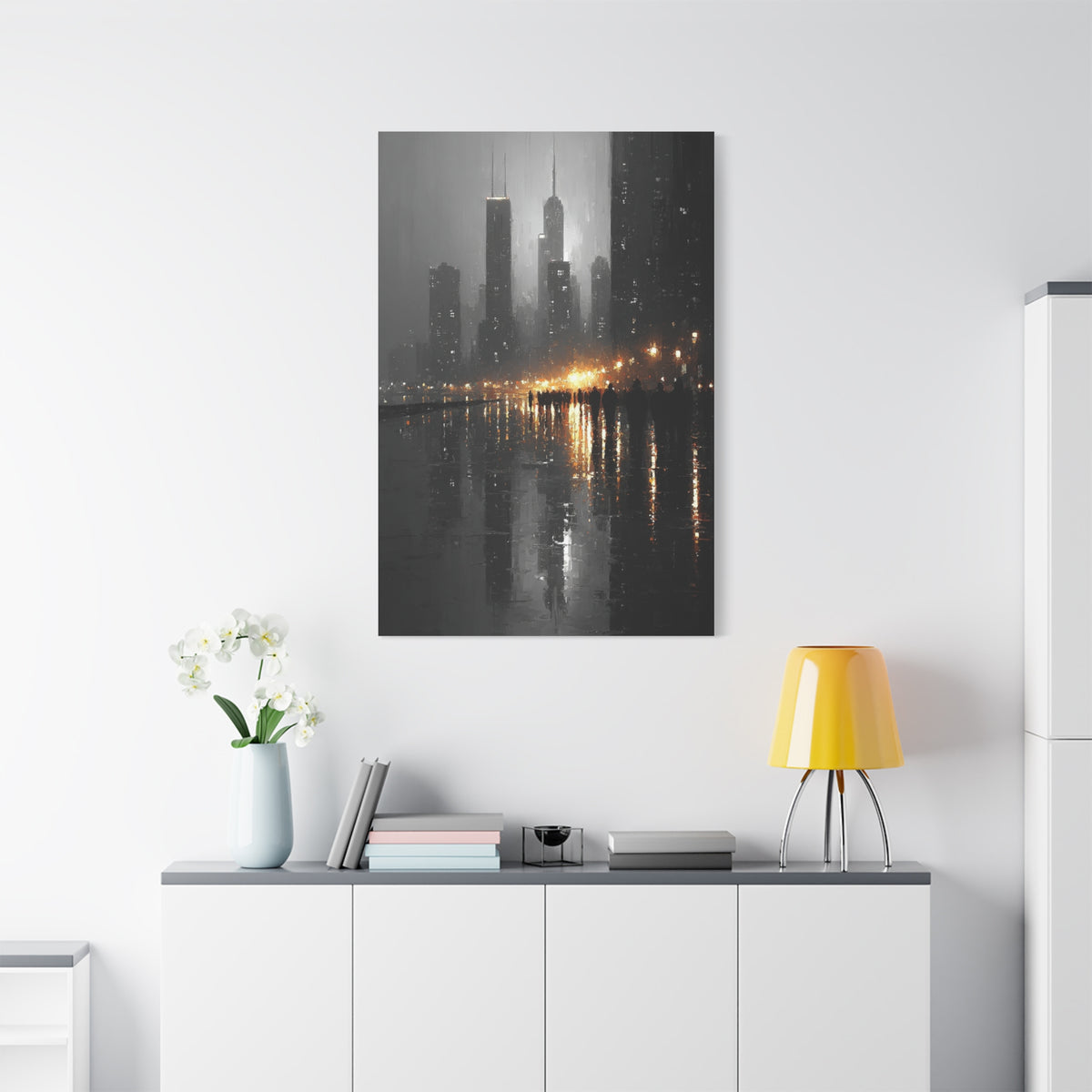 Rainy City Reflection Abstract Wall Art & Canvas Print