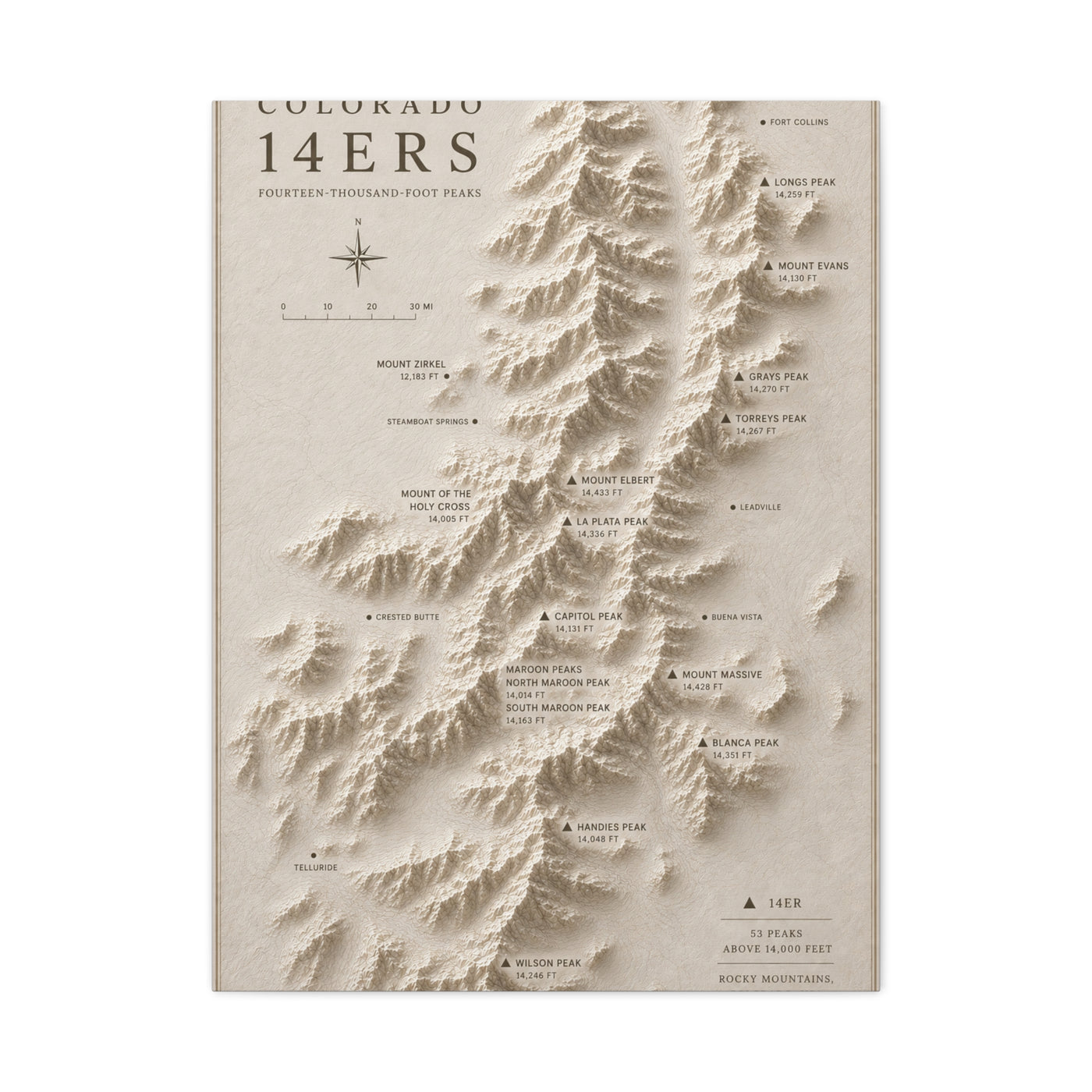 Colorado 14ers Relief Map Wall Art & Canvas Print