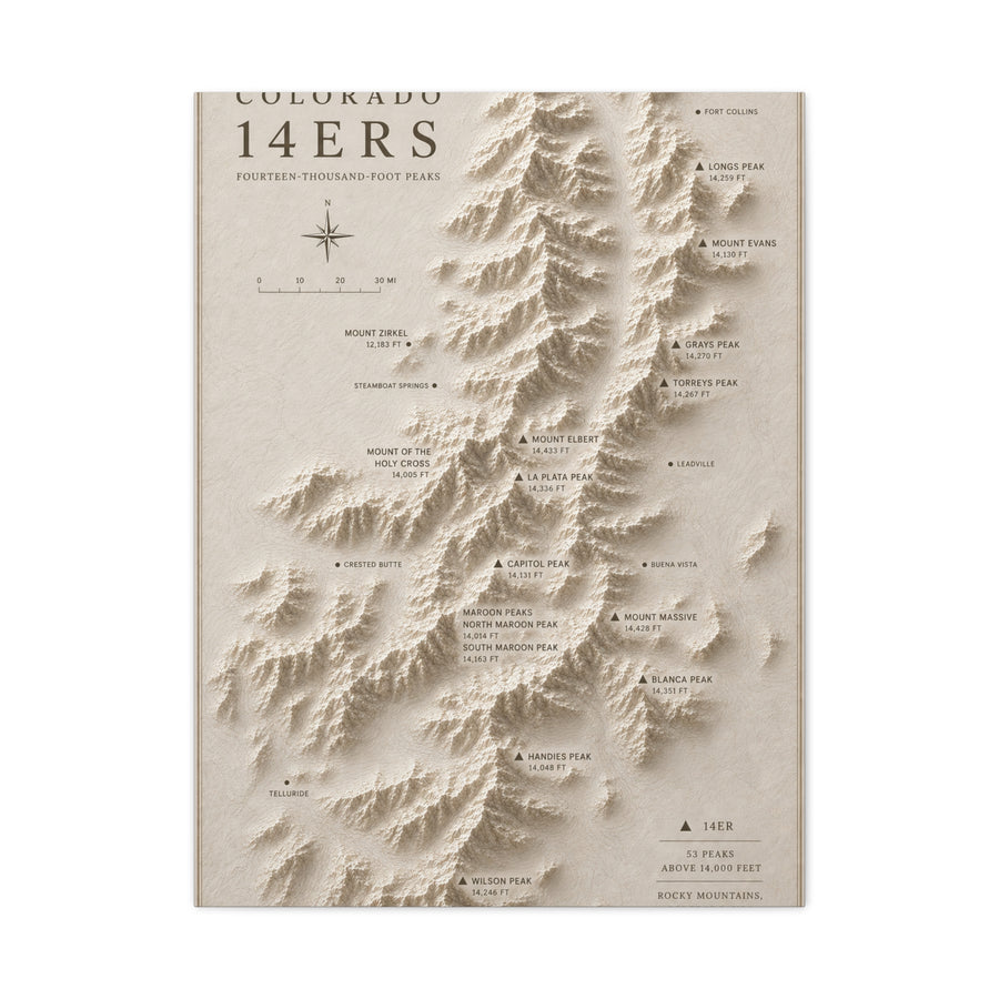 Colorado 14ers Relief Map Wall Art & Canvas Print