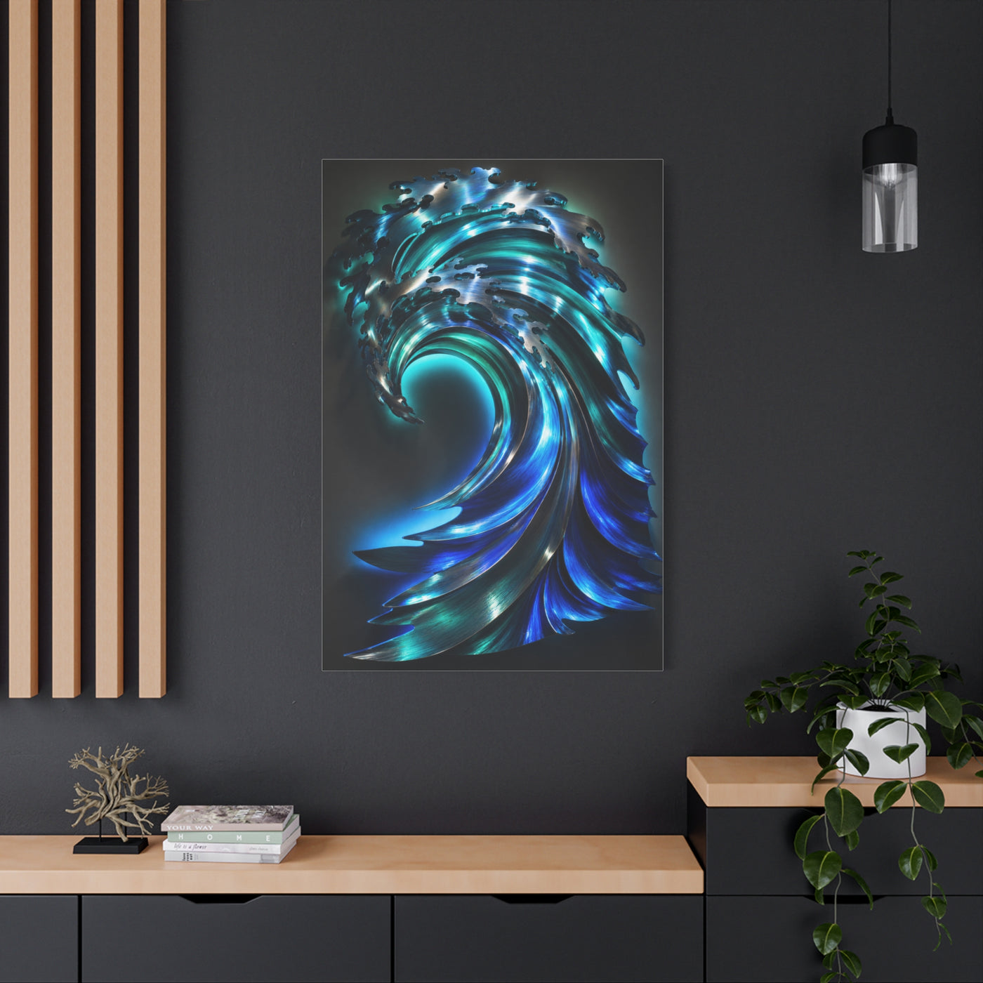 Illuminated Blue Wave Light Sculpture Wall Art & Canvas Print