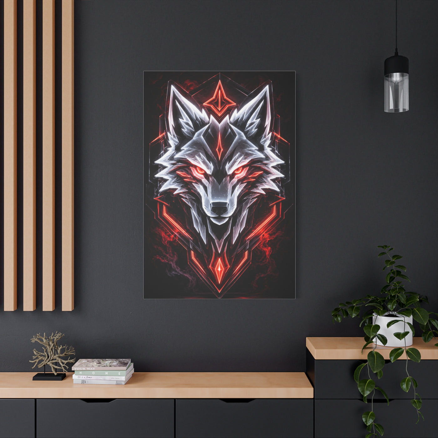 Futuristic Neon Wolf Emblem Geometric Wall Art & Canvas Print