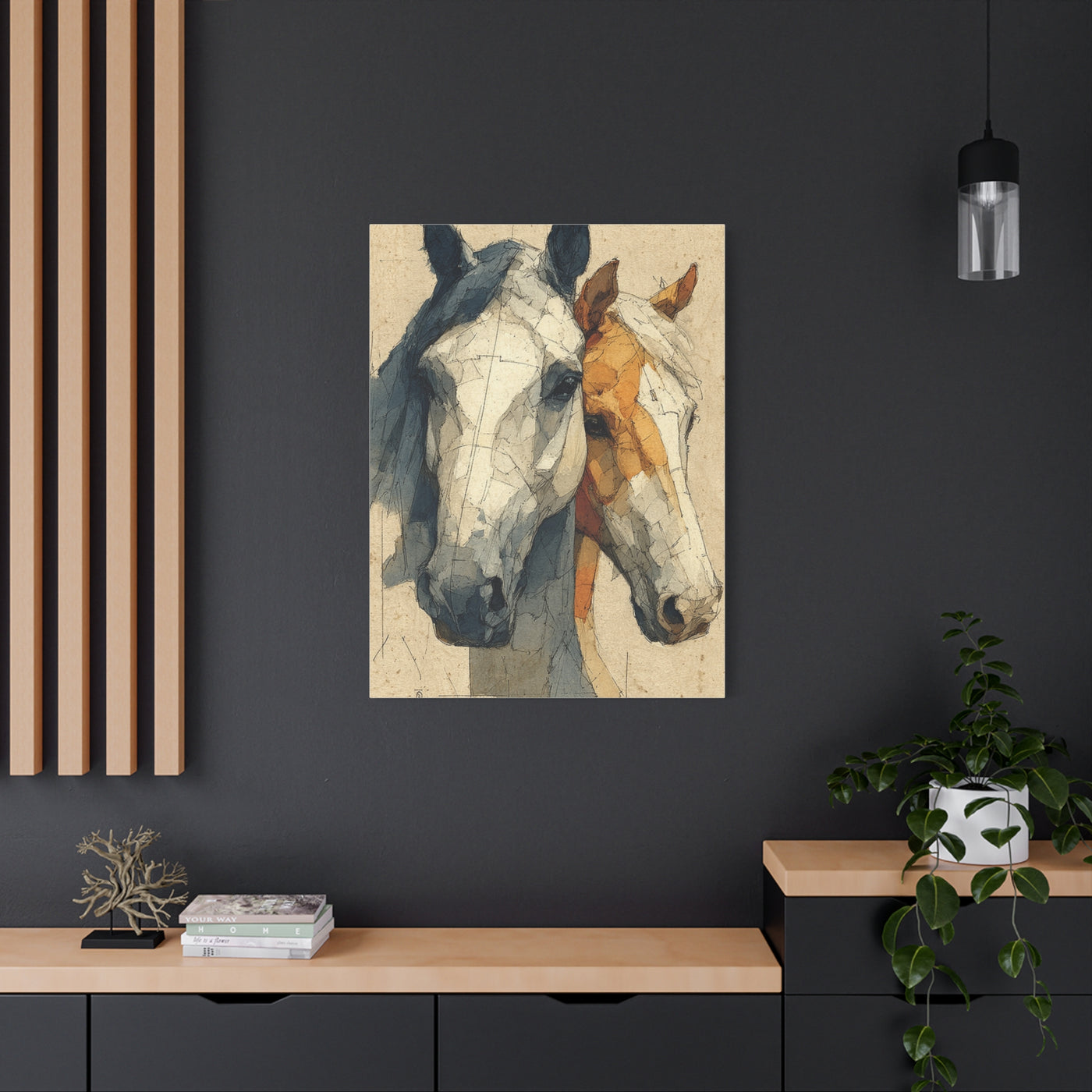 Dual Horse Portrait Sketch Wall Art & Canvas Print