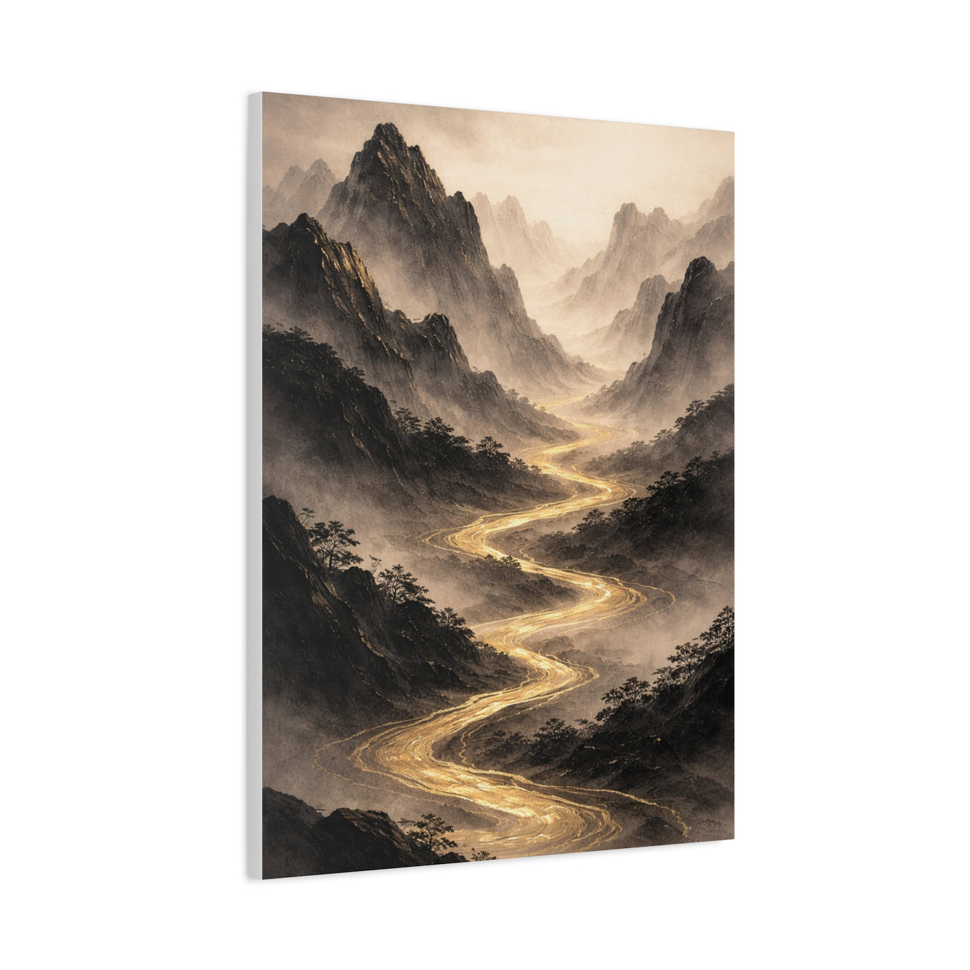 Gold River Mountain Landscape Wall Art & Canvas Print