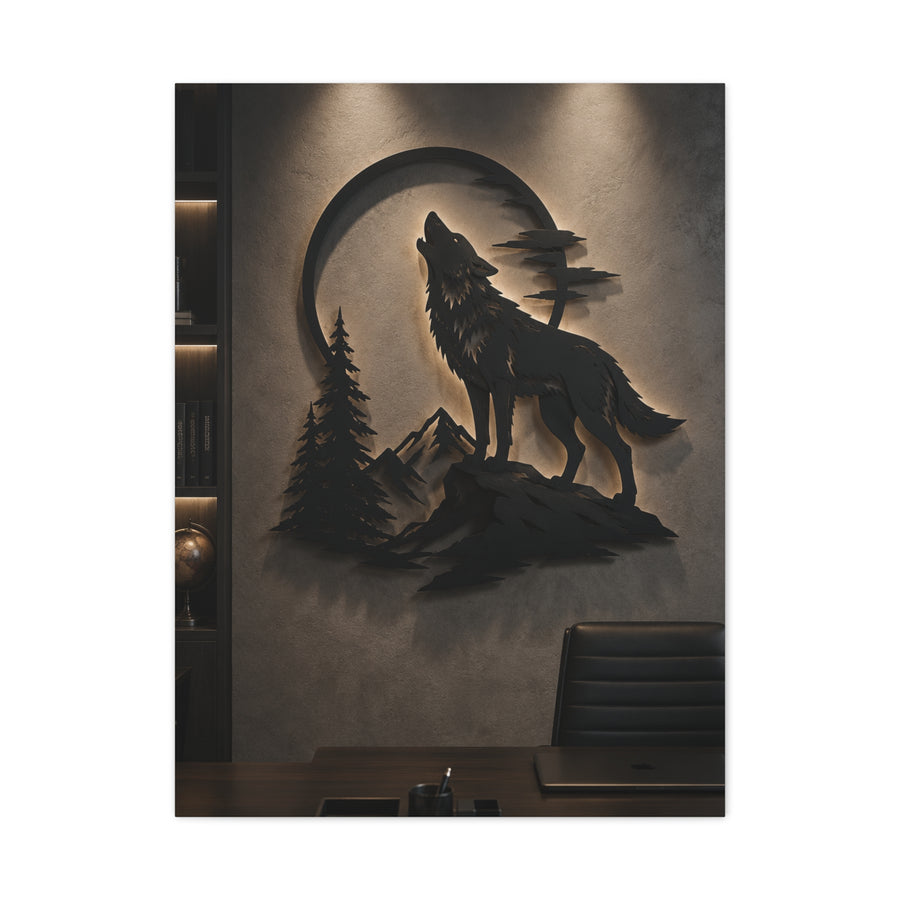 Minimal Howling Wolf Moon Relief Panel Wall Art & Canvas Print