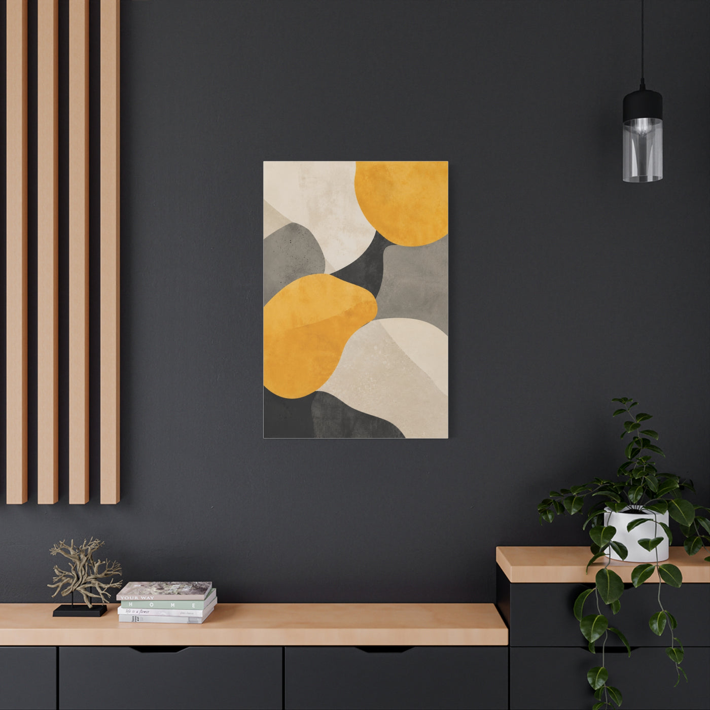 Pebble Form Mustard & Neutral Abstract Wall Art & Canvas Print