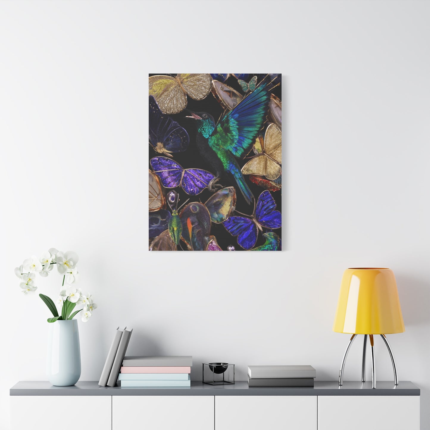 Jewel Tone Hummingbird and Butterfly Collection Wall Art & Canvas Print