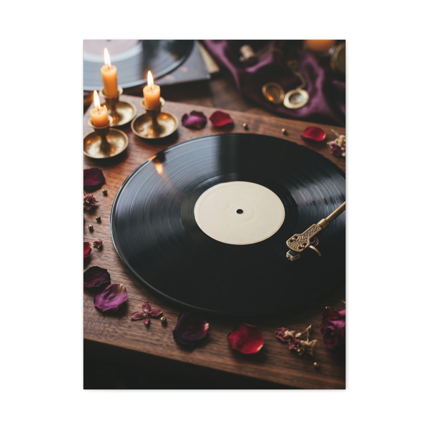 Candlelit Vinyl Love Night Scene Wall Art & Canvas Print