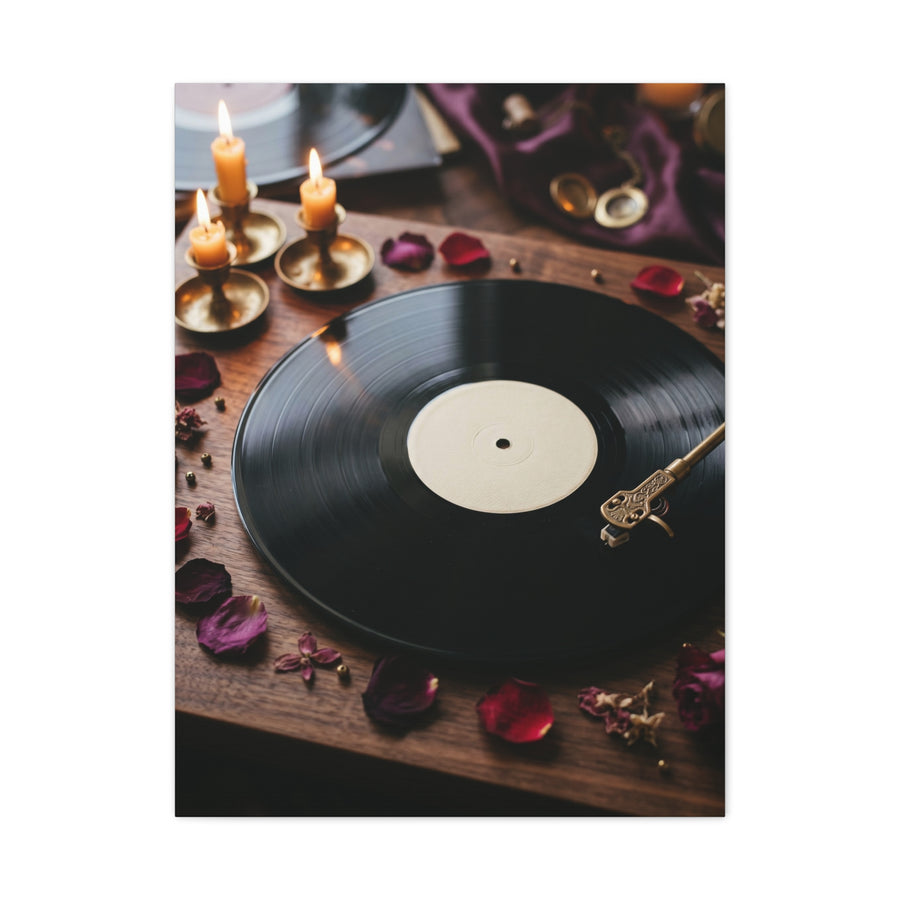 Candlelit Vinyl Love Night Scene Wall Art & Canvas Print