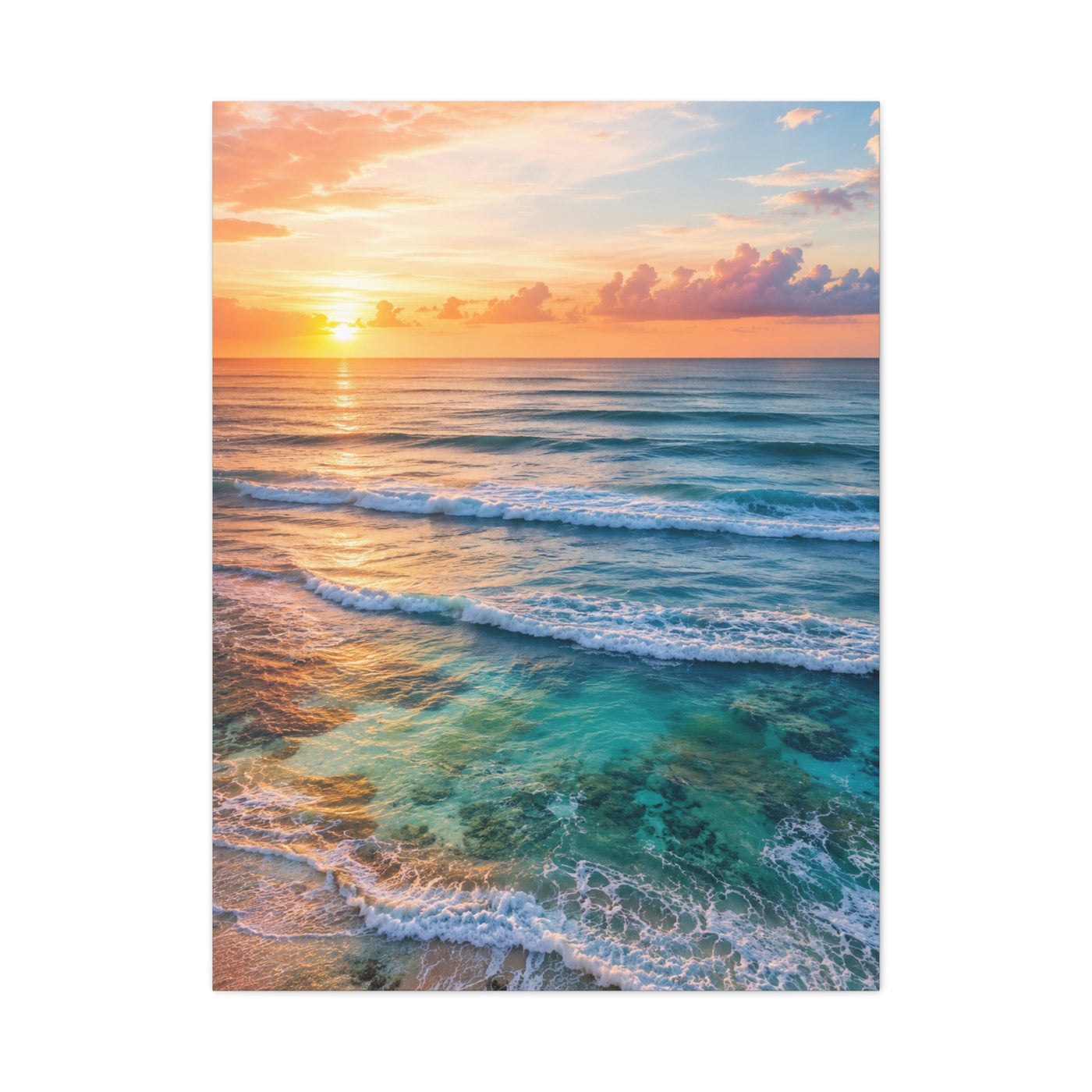 Golden Sunrise Ocean Horizon Scene Wall Art & Canvas Print