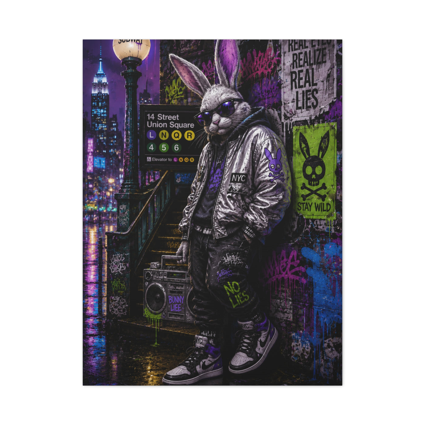 Urban Rebel Bunny NYC Street Wall Art & Canvas Print