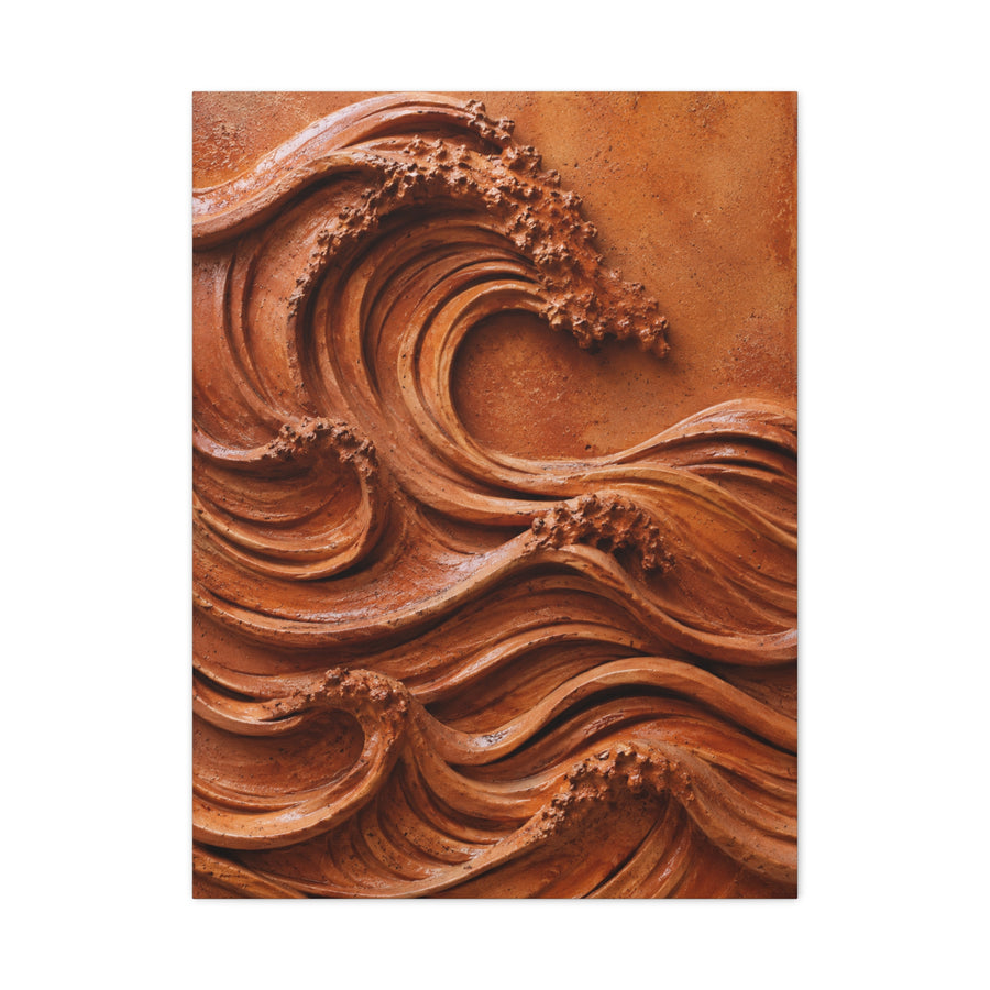 Terracotta Clay Wave Sculpture Panel Wall Art & Canvas Print