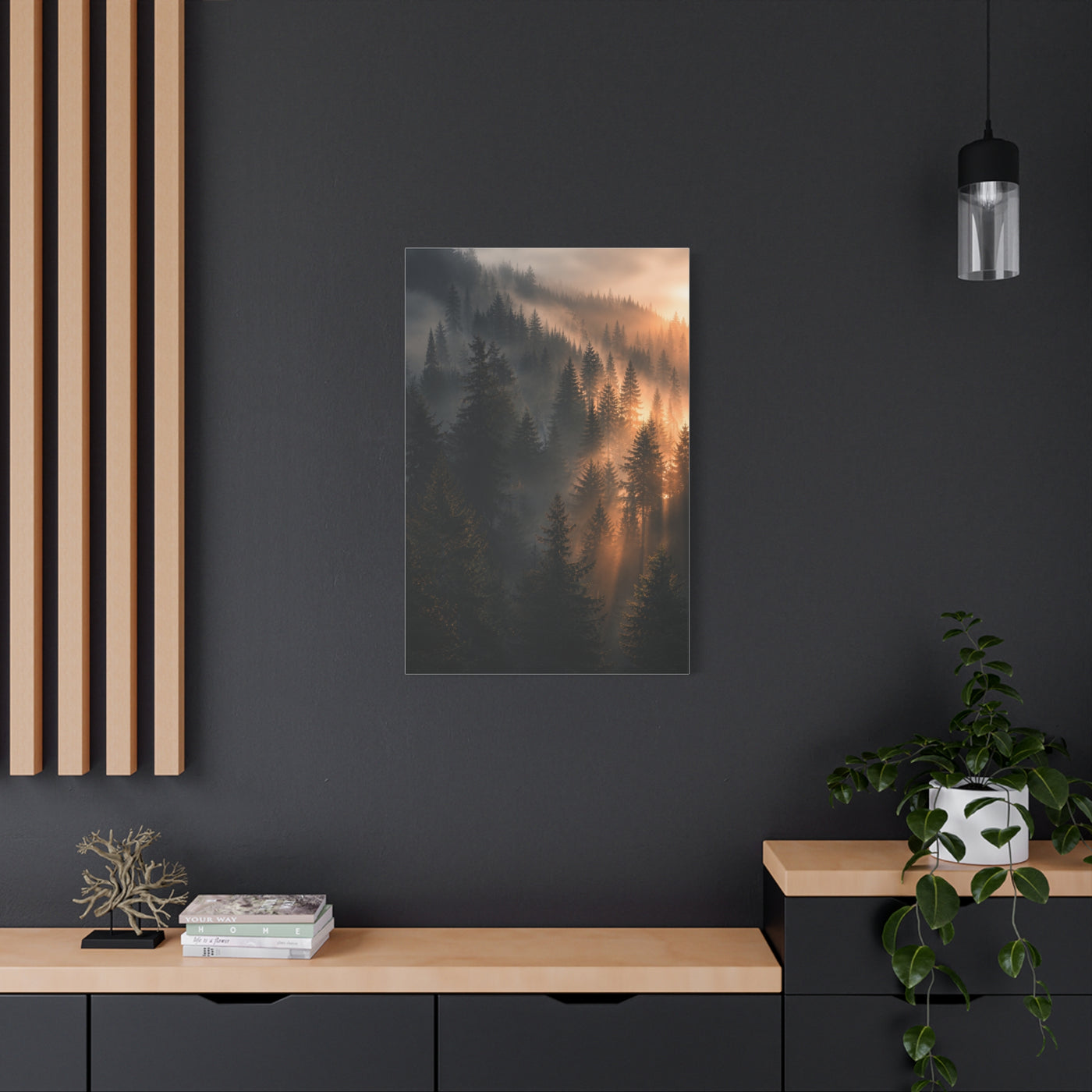 Misty Pine Forest Sunrise Depth Trees Wall Art & Canvas Print