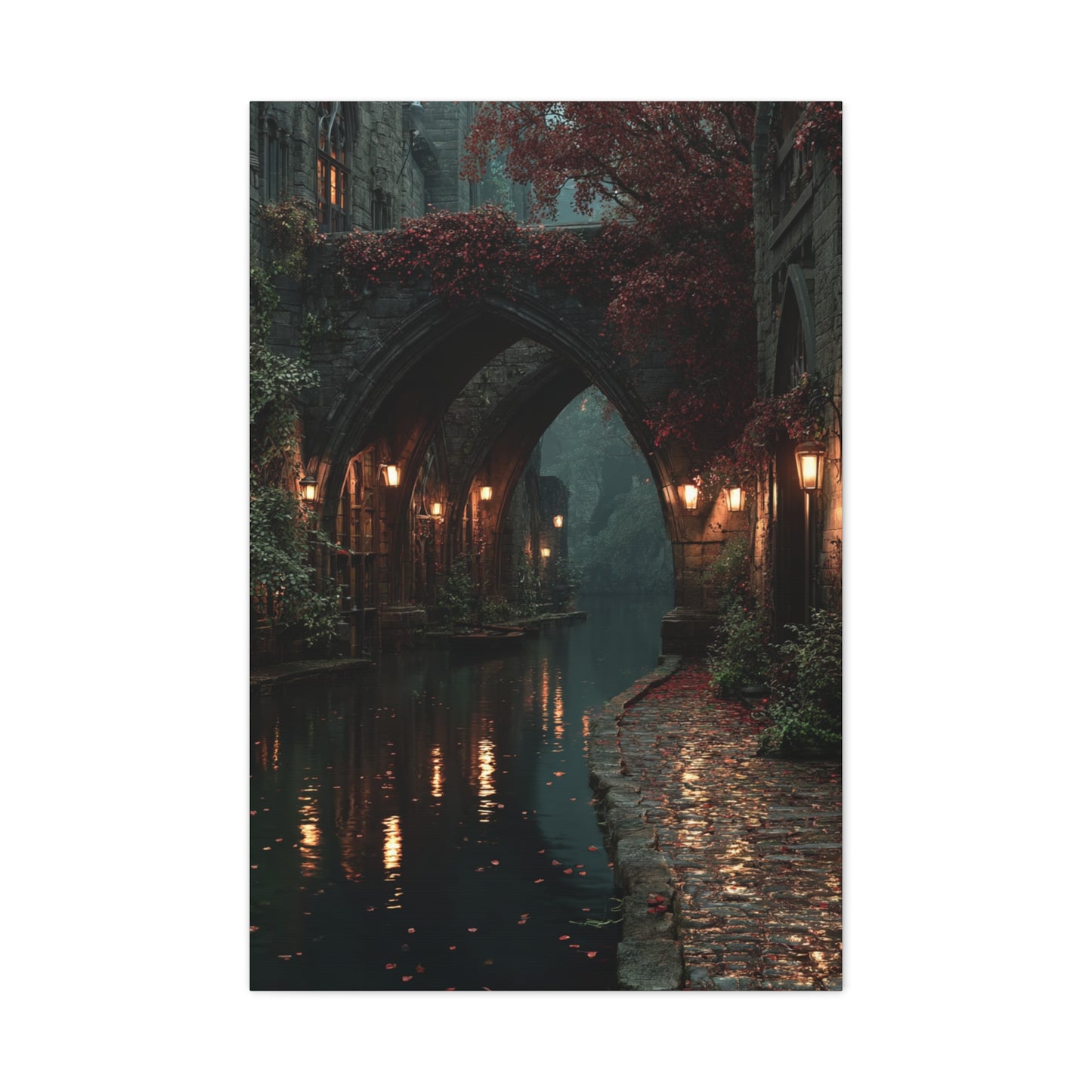 Gothic Autumn Canal Bridge Wall Art & Canvas Print