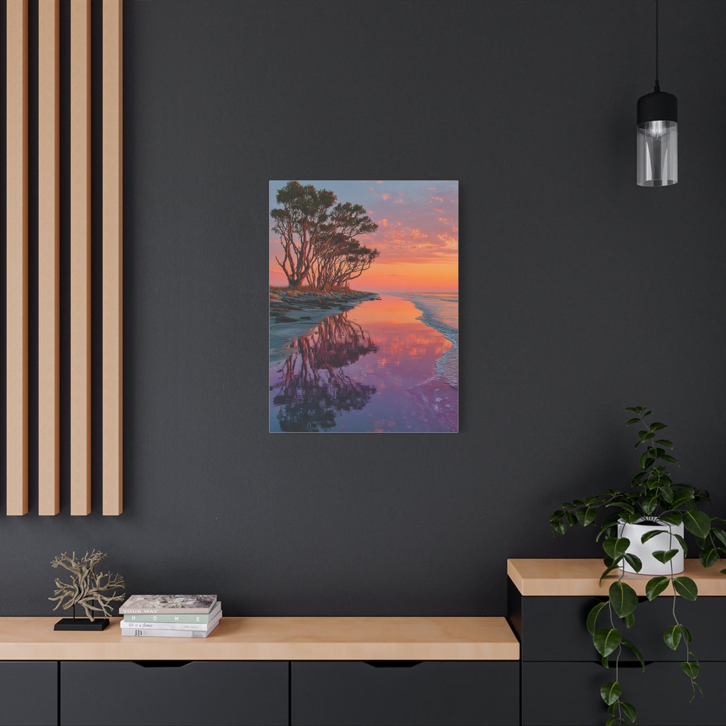 Driftwood Coastal Reflection Sunrise Wall Art & Canvas Print