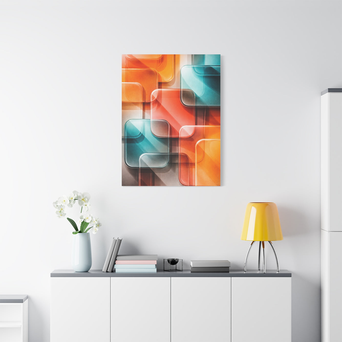 Tangerine and Teal Acrylic Geometry Wall Art & Canvas Print