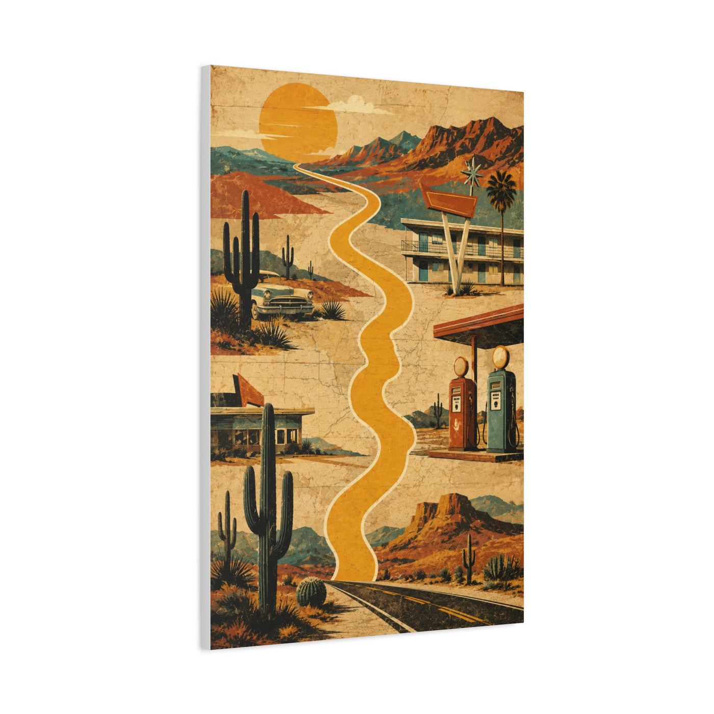 Retro Desert Highway Americana Collage Wall Art & Canvas Print