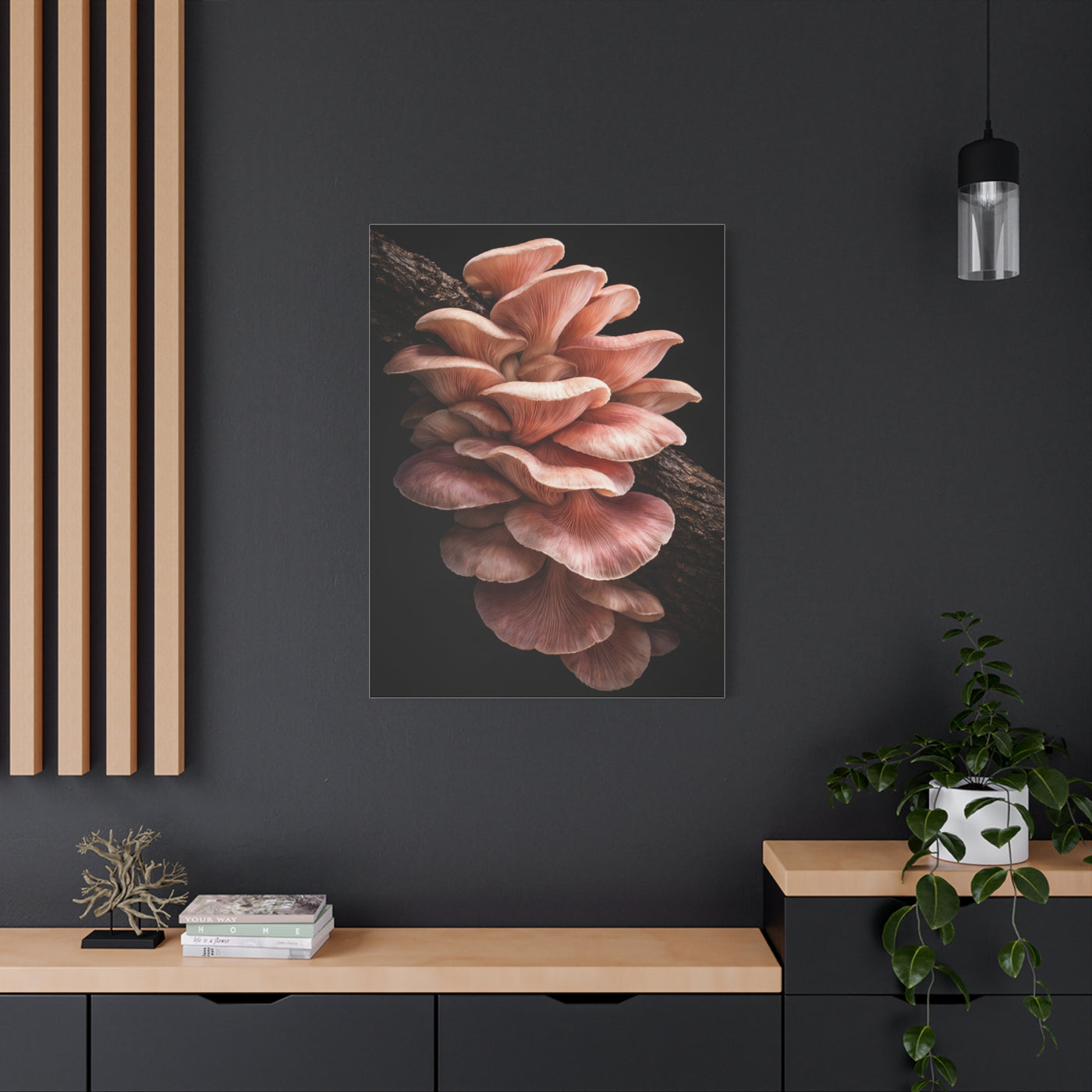 Blush Pink Oyster Mushroom Macro Study Wall Art & Canvas Print