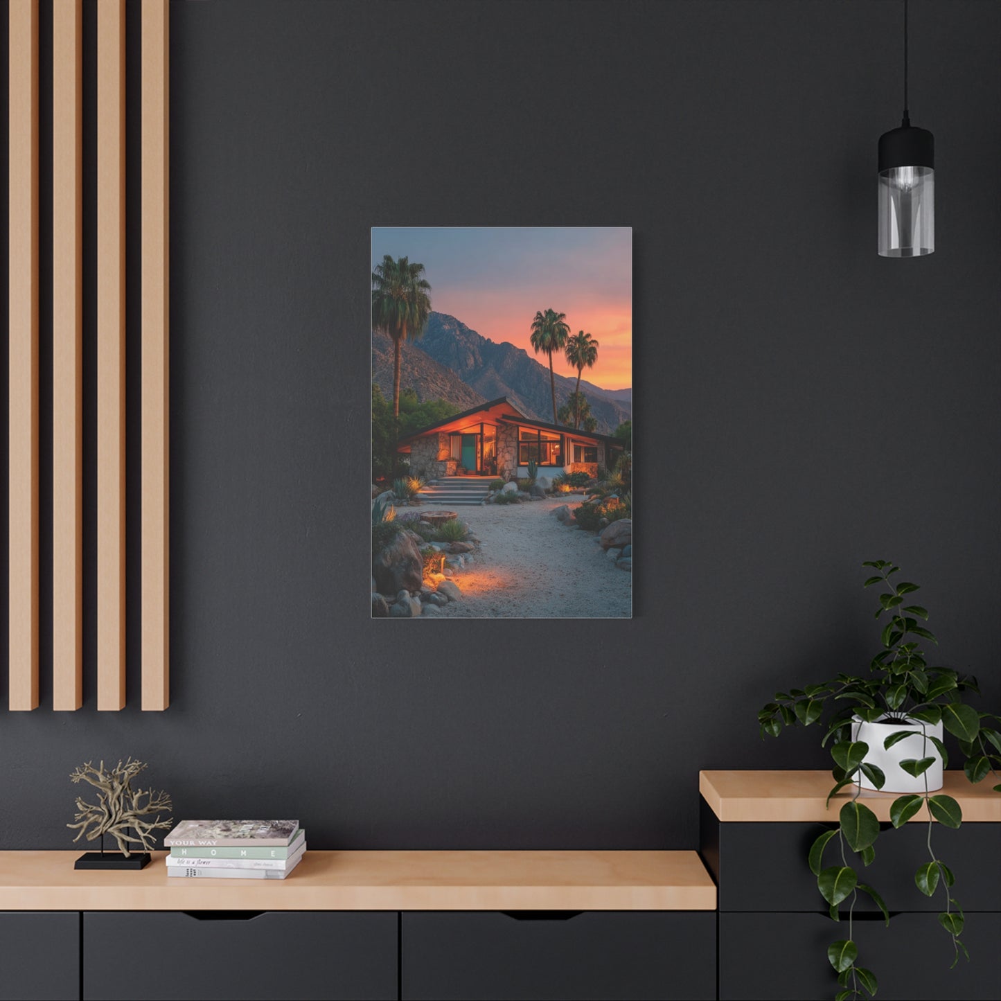 Desert Modern House at Sunset Wall Art & Canvas Print