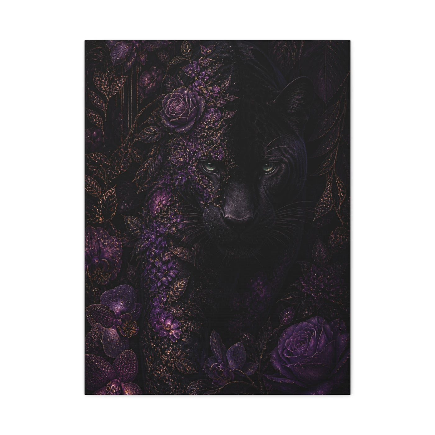 Black Panther Floral Jungle Portrait Wall Art & Canvas Print