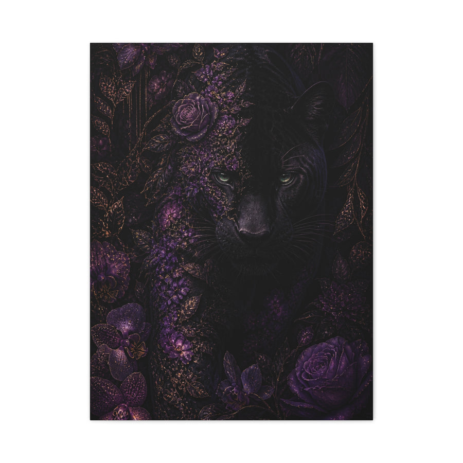 Black Panther Floral Jungle Portrait Wall Art & Canvas Print