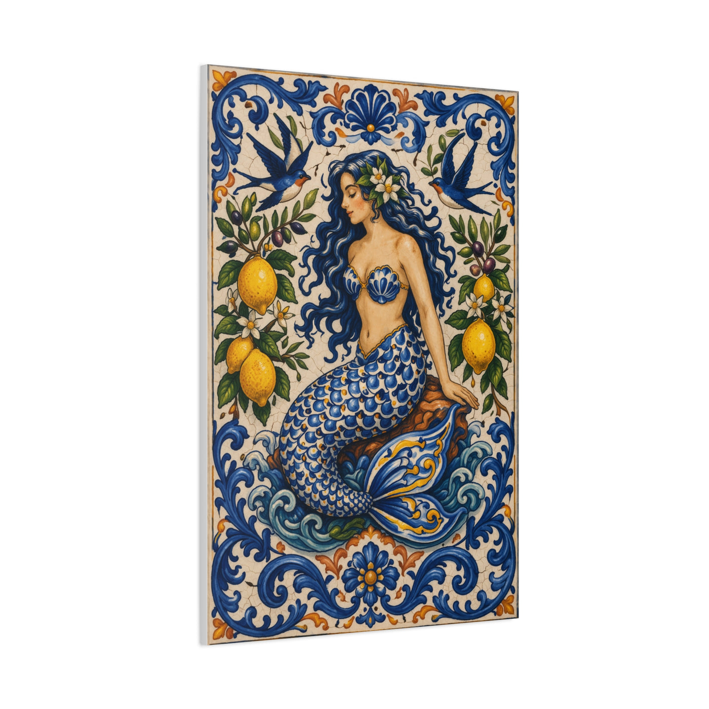Sicilian Majolica Mermaid Tile Wall Art & Canvas Print