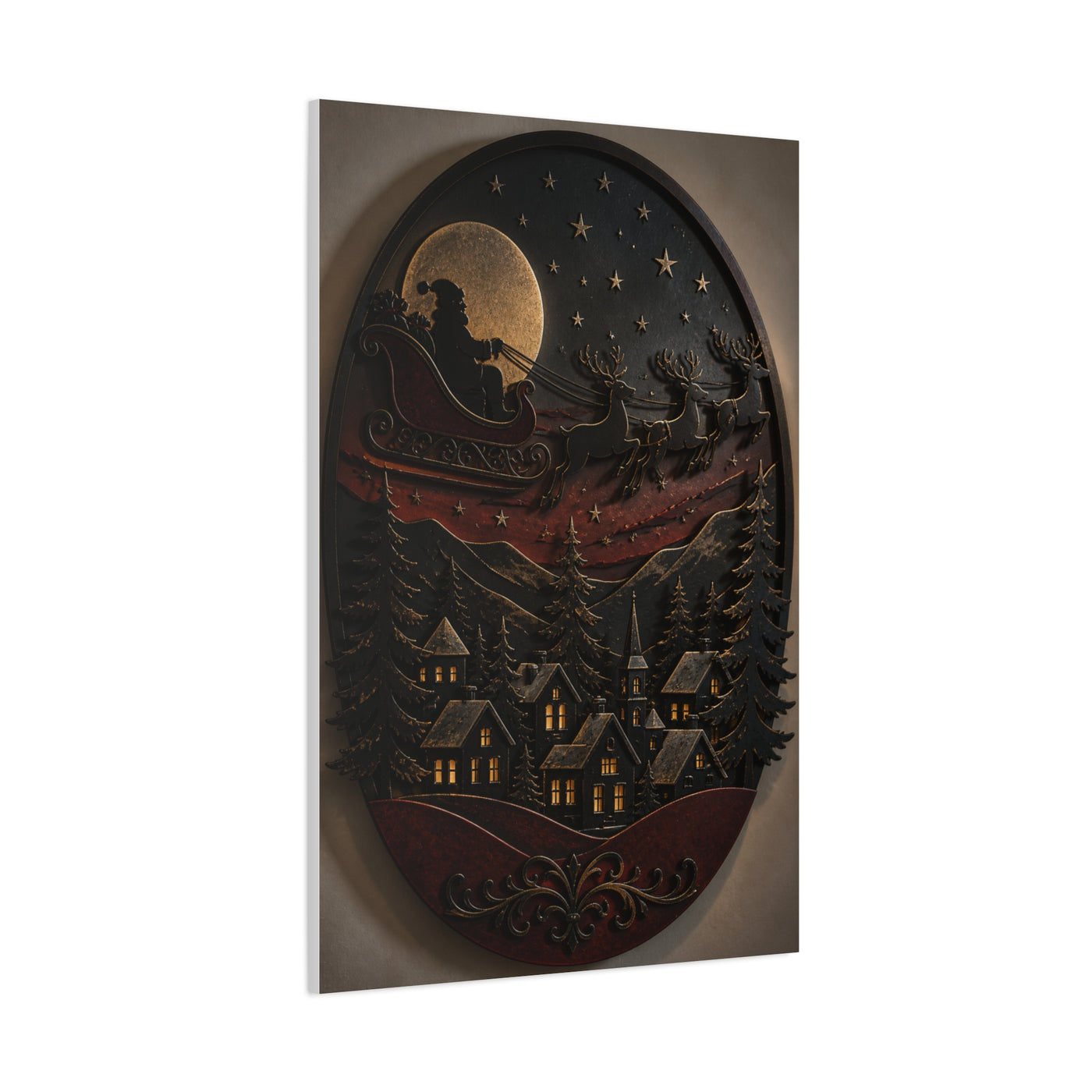 Layered Metal Santa Sleigh Village Wall Art & Canvas Print